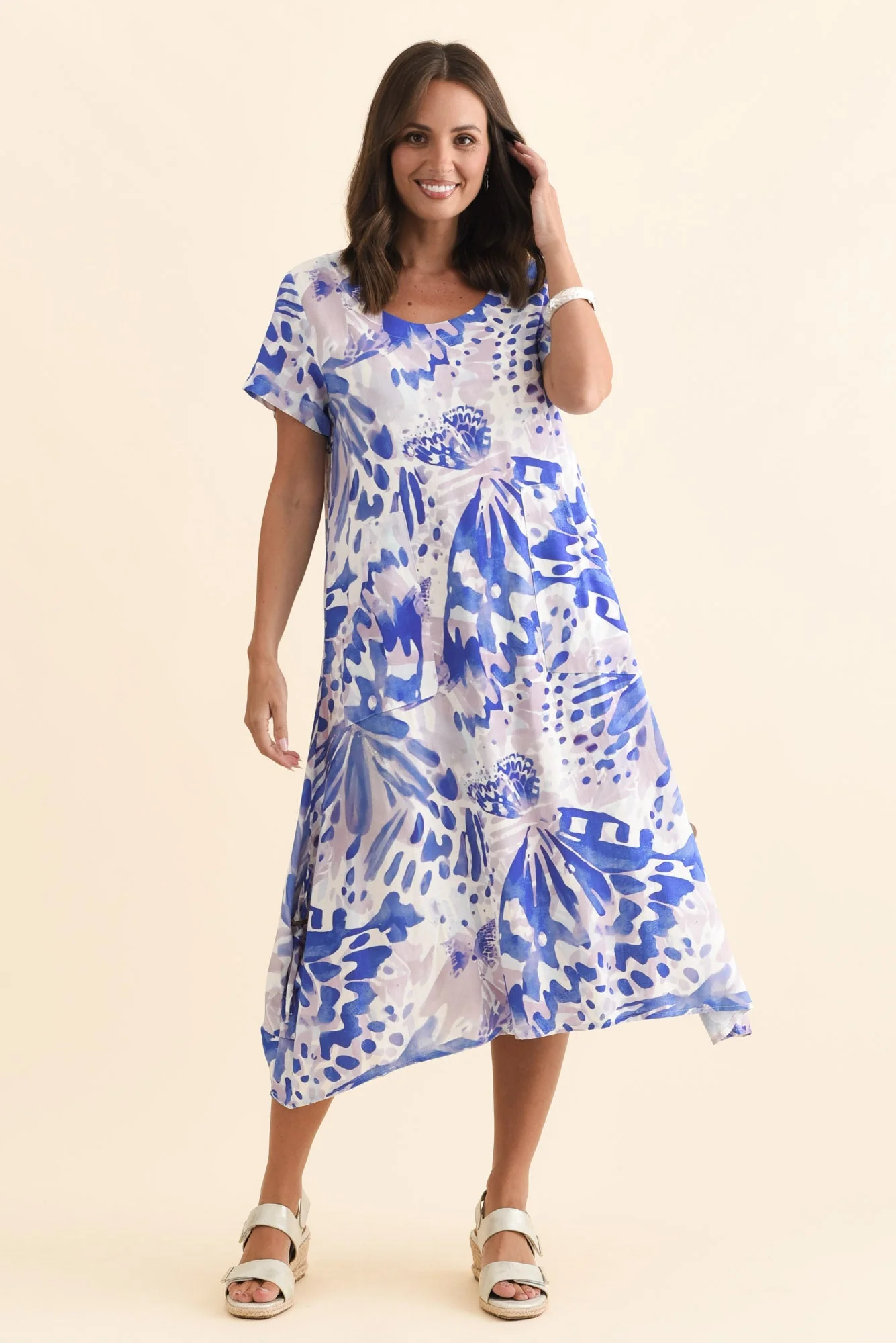 Lula Cobalt Abstract Linen Cotton Dress - Image 3