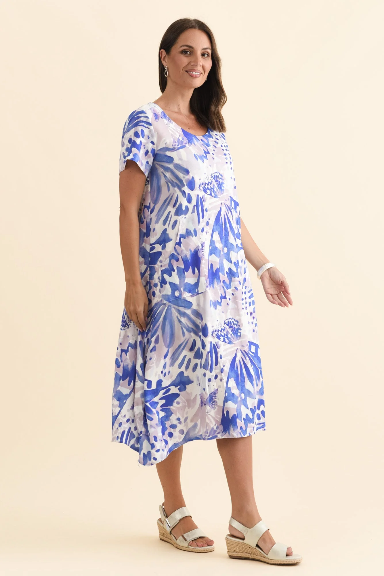Lula Cobalt Abstract Linen Cotton Dress - Image 4