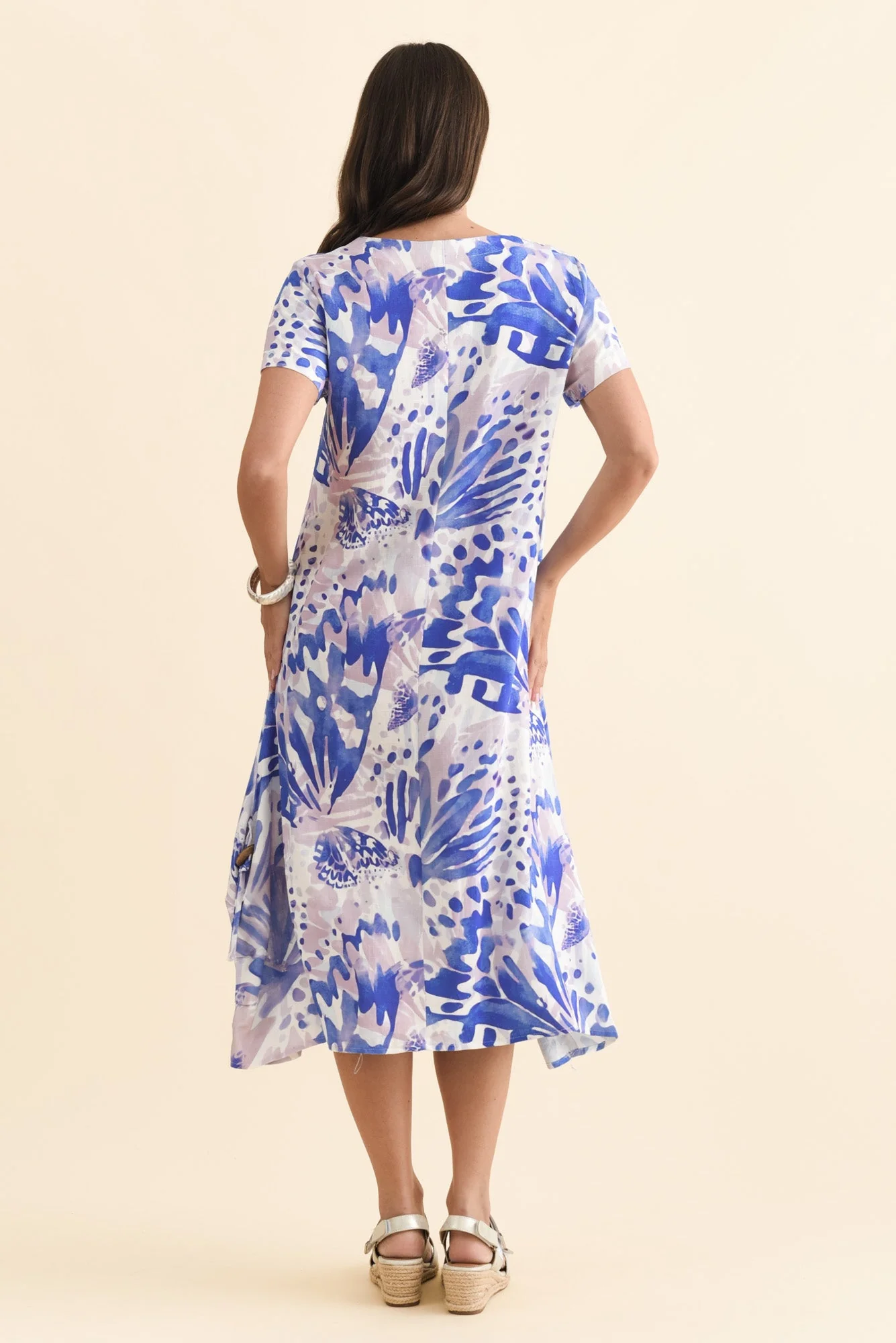 Lula Cobalt Abstract Linen Cotton Dress - Image 5