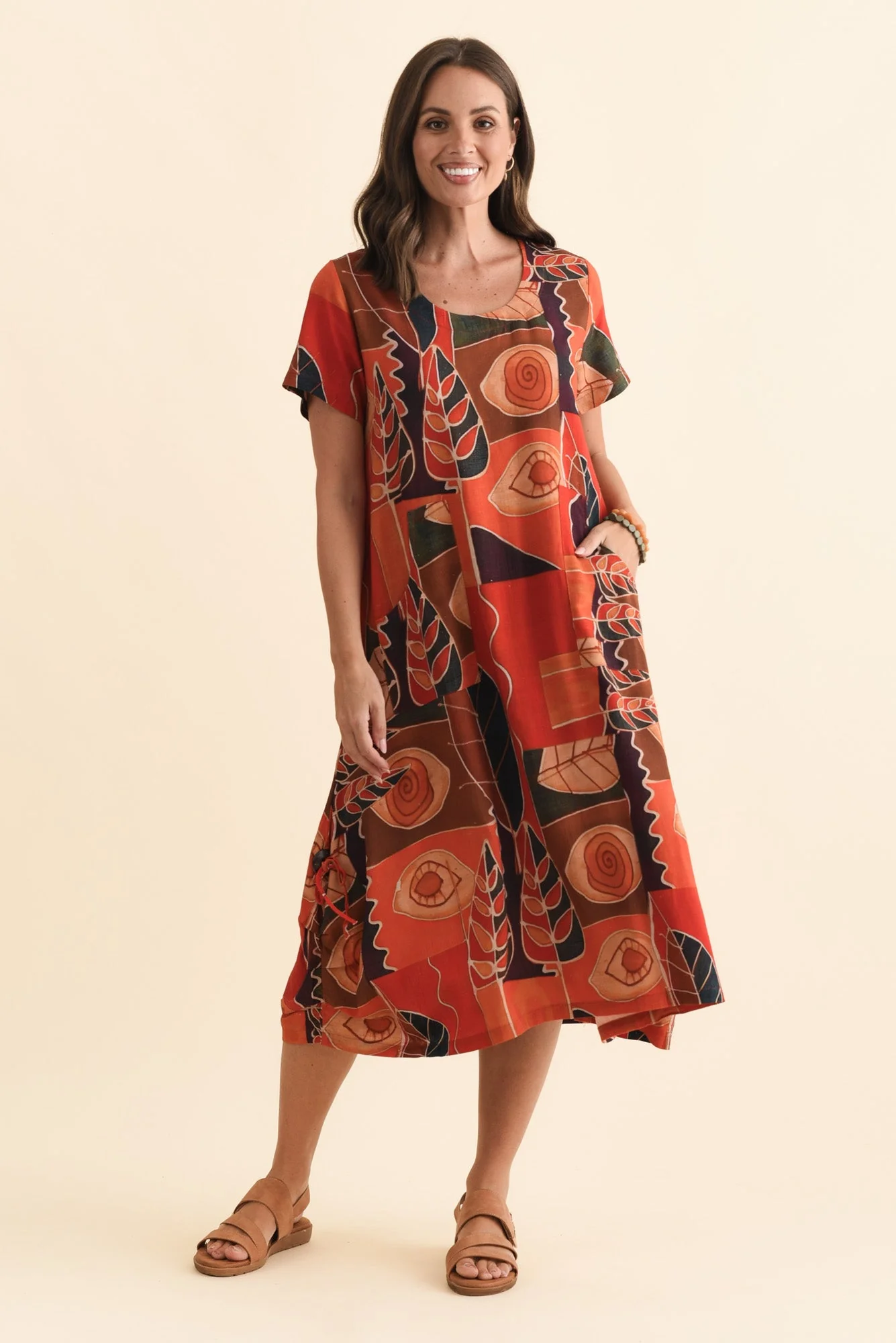 Lula Red Abstract Linen Cotton Dress - Image 2