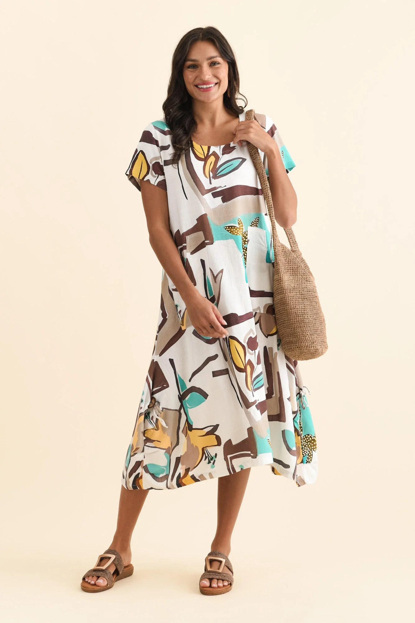Lula White Abstract Linen Cotton Dress