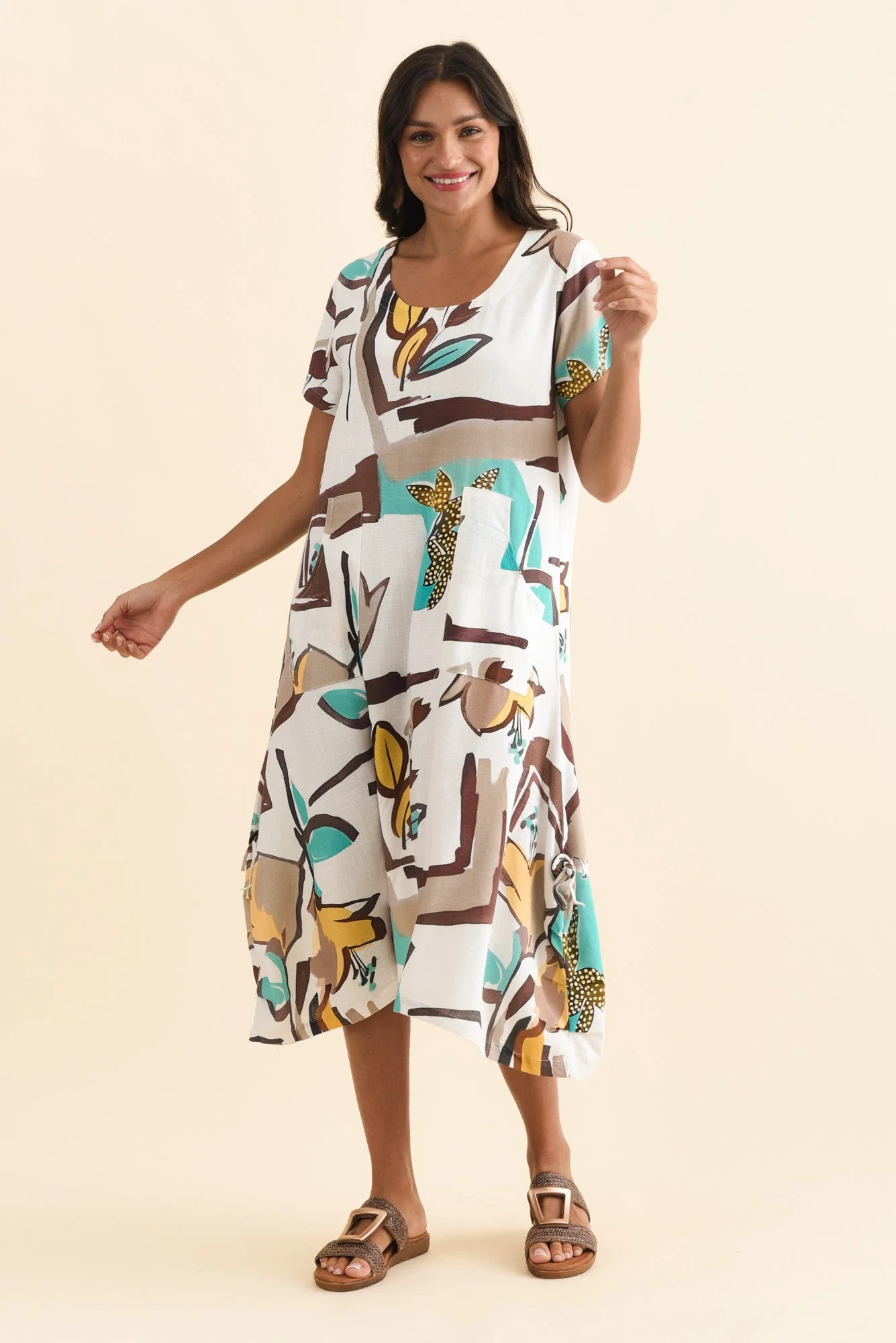Lula White Abstract Linen Cotton Dress - Image 6