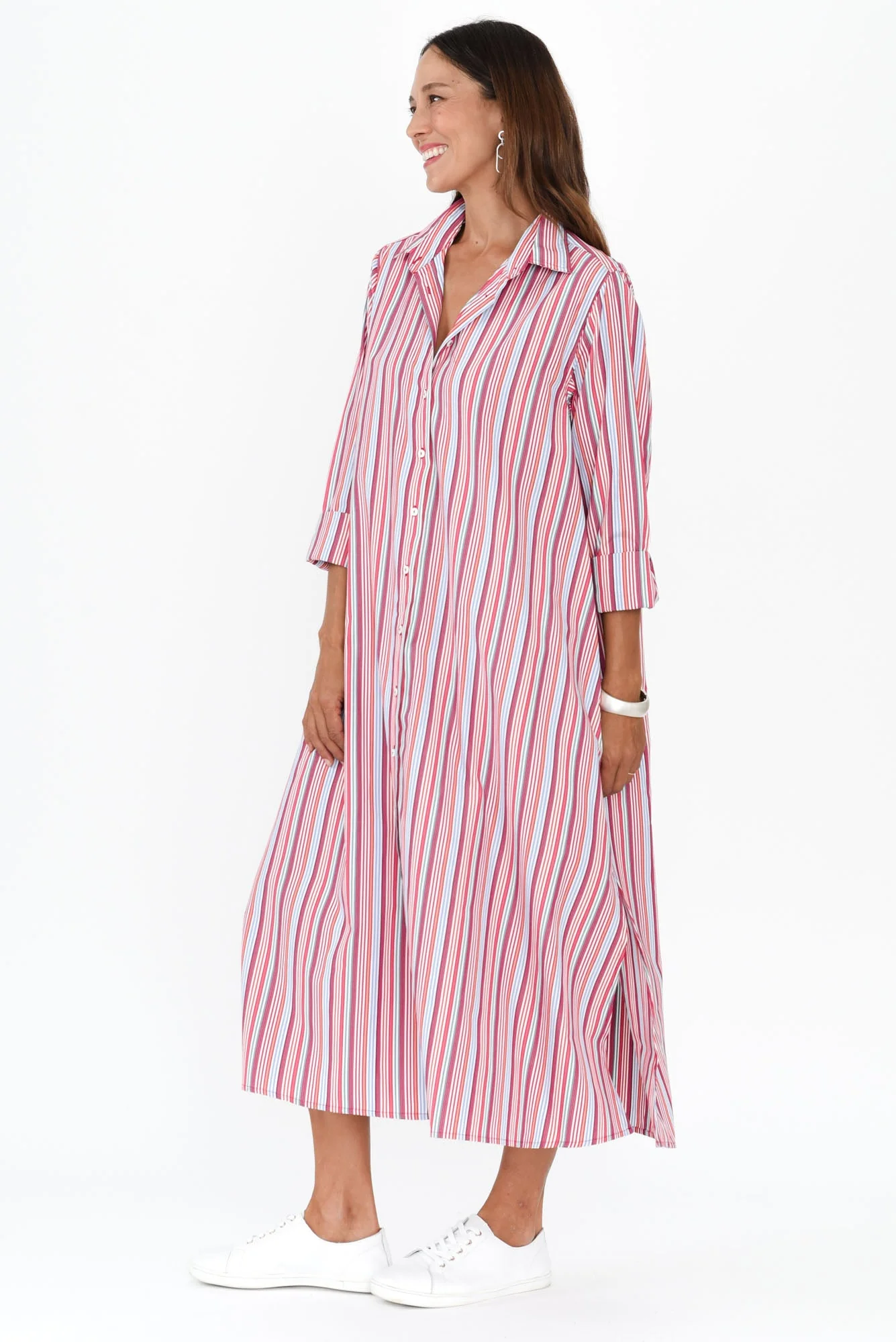 Lunella Red Stripe Cotton Blend Dress - Image 3