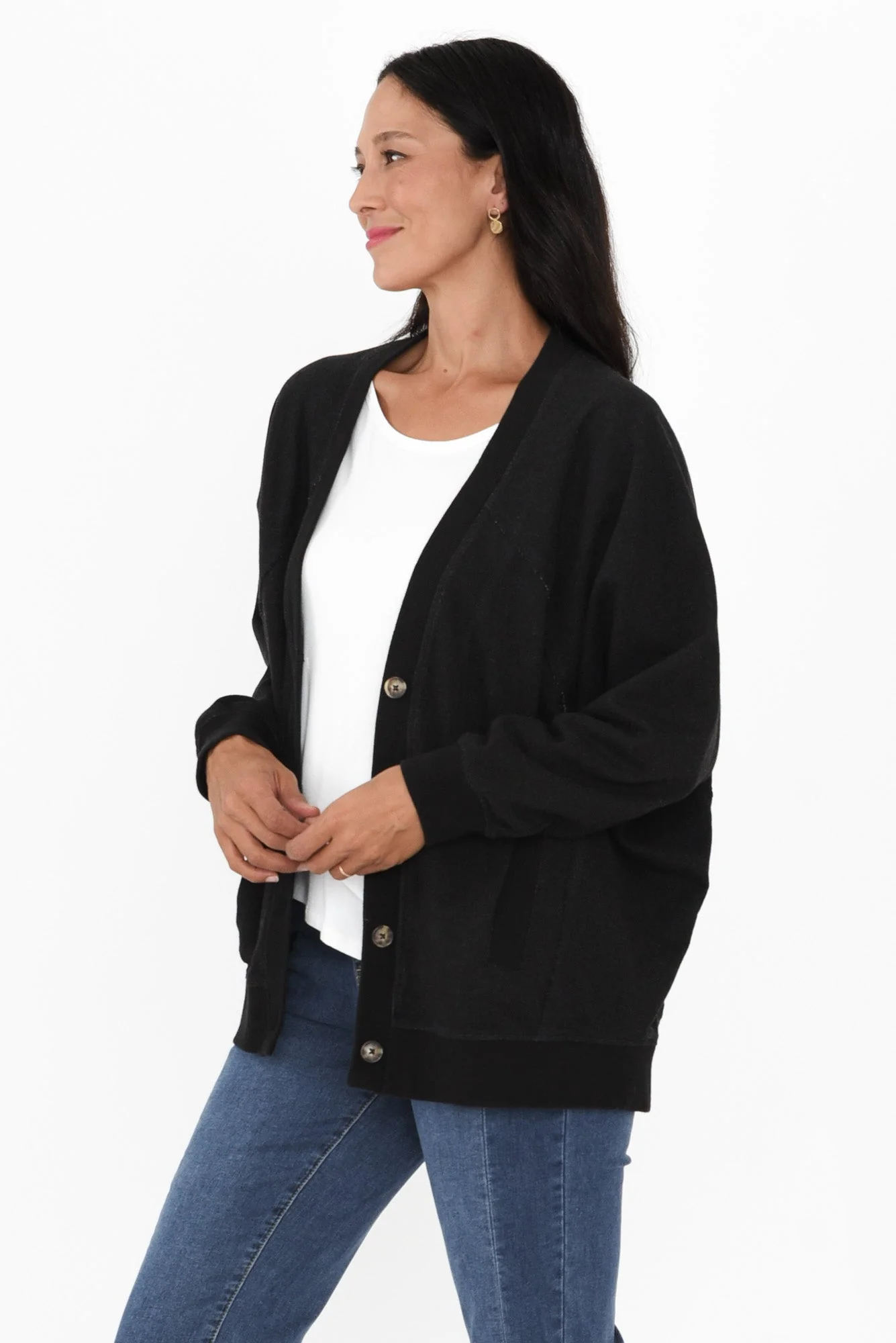 Lydia Black Cotton Cardigan - Image 3