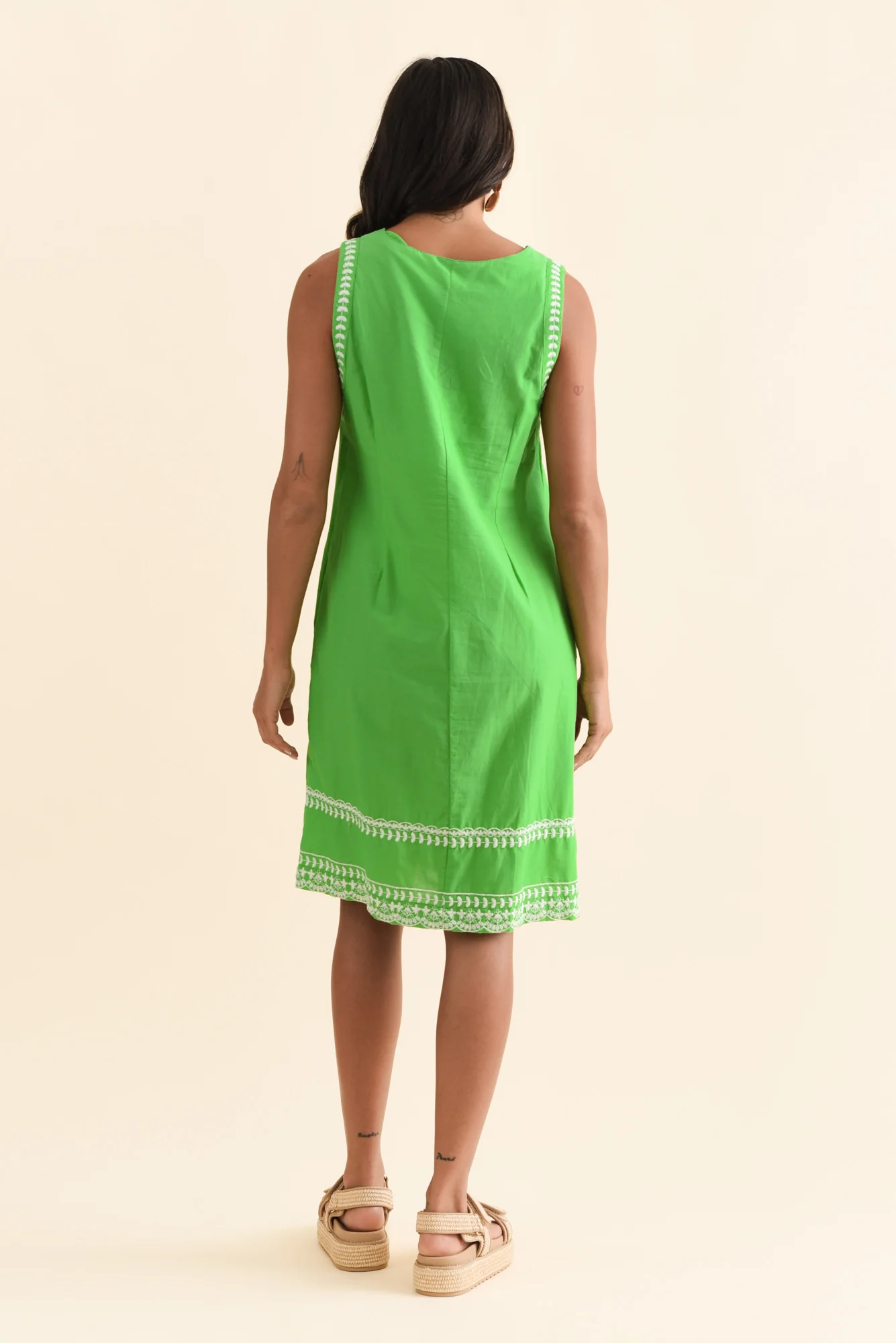 Lyndal Green Embroidered Cotton Dress - Image 4