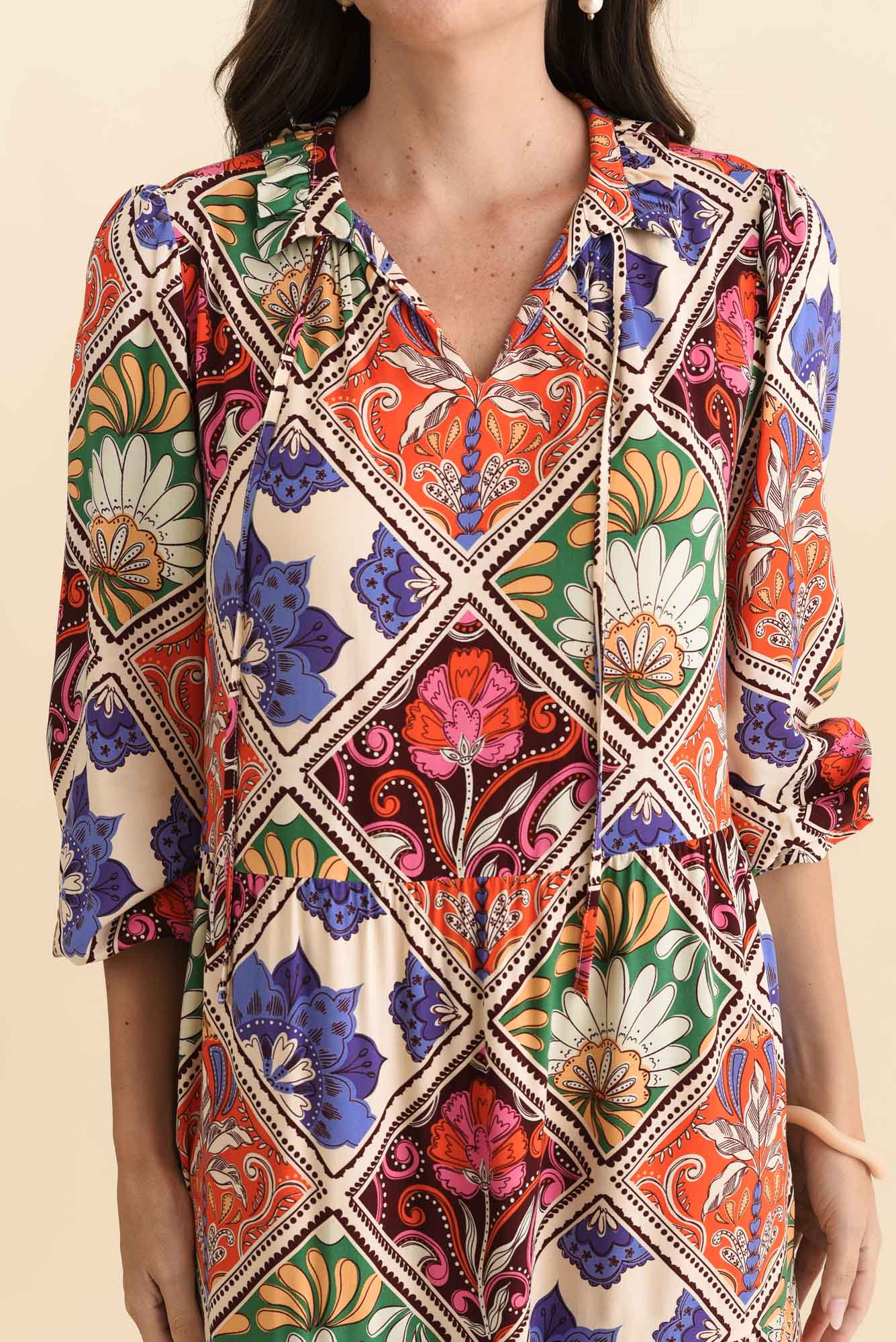 Lyon Orange Tile Sleeved Dress - Image 5