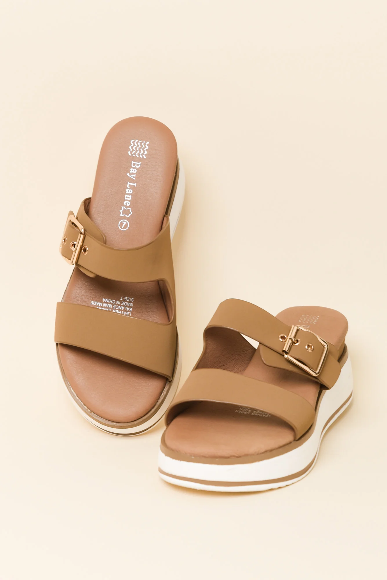 Lyst Tan Leather Buckle Platform Slide - Image 3