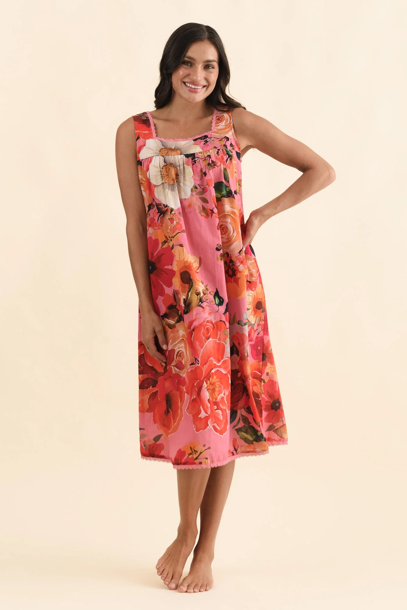 Mabella Pink Rose Cotton Nightie - Image 6