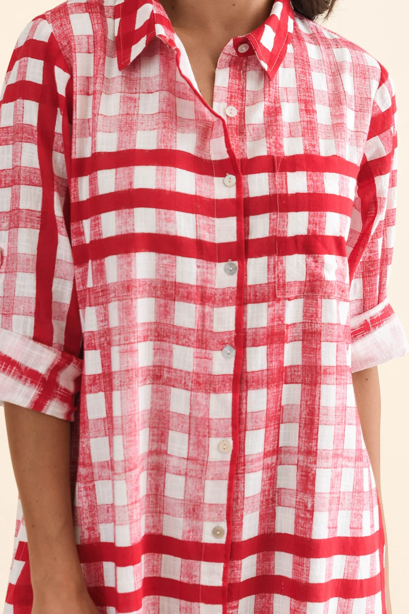 Macaria Red Check Cotton Shirt Dress - Image 5