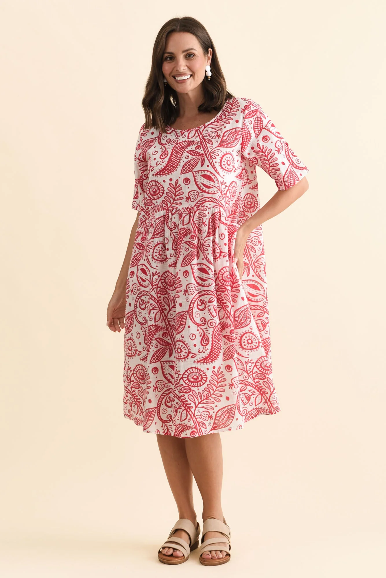 Mackie Red Abstract Cotton Pocket Dress - Image 2