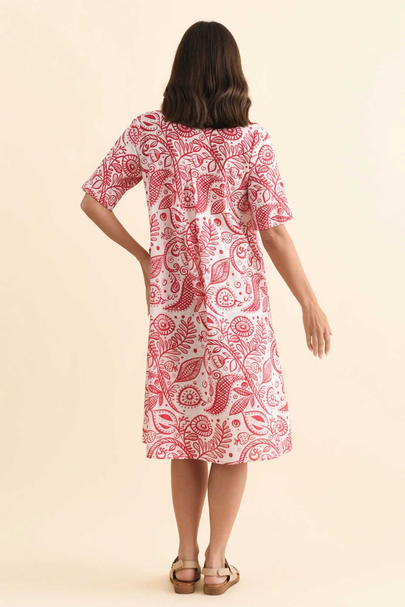 Mackie Red Abstract Cotton Pocket Dress - Image 4