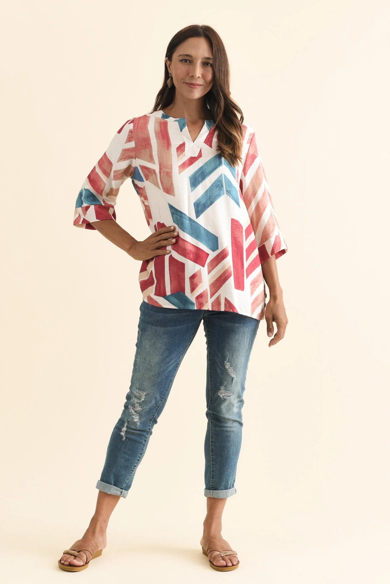 Maddox Pink Mosaic Cotton Blend Top - Image 2
