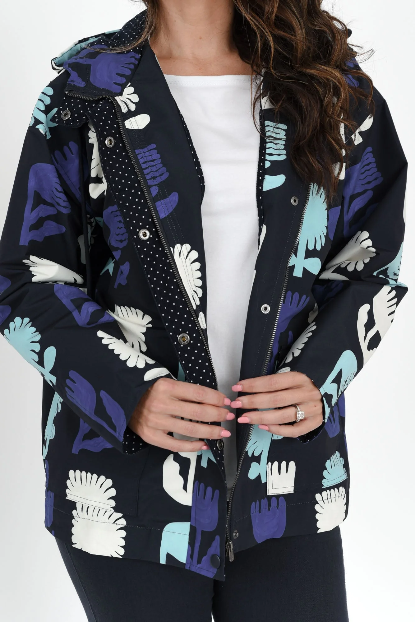 Madeleine Navy Floral Hooded Raincoat - Image 6