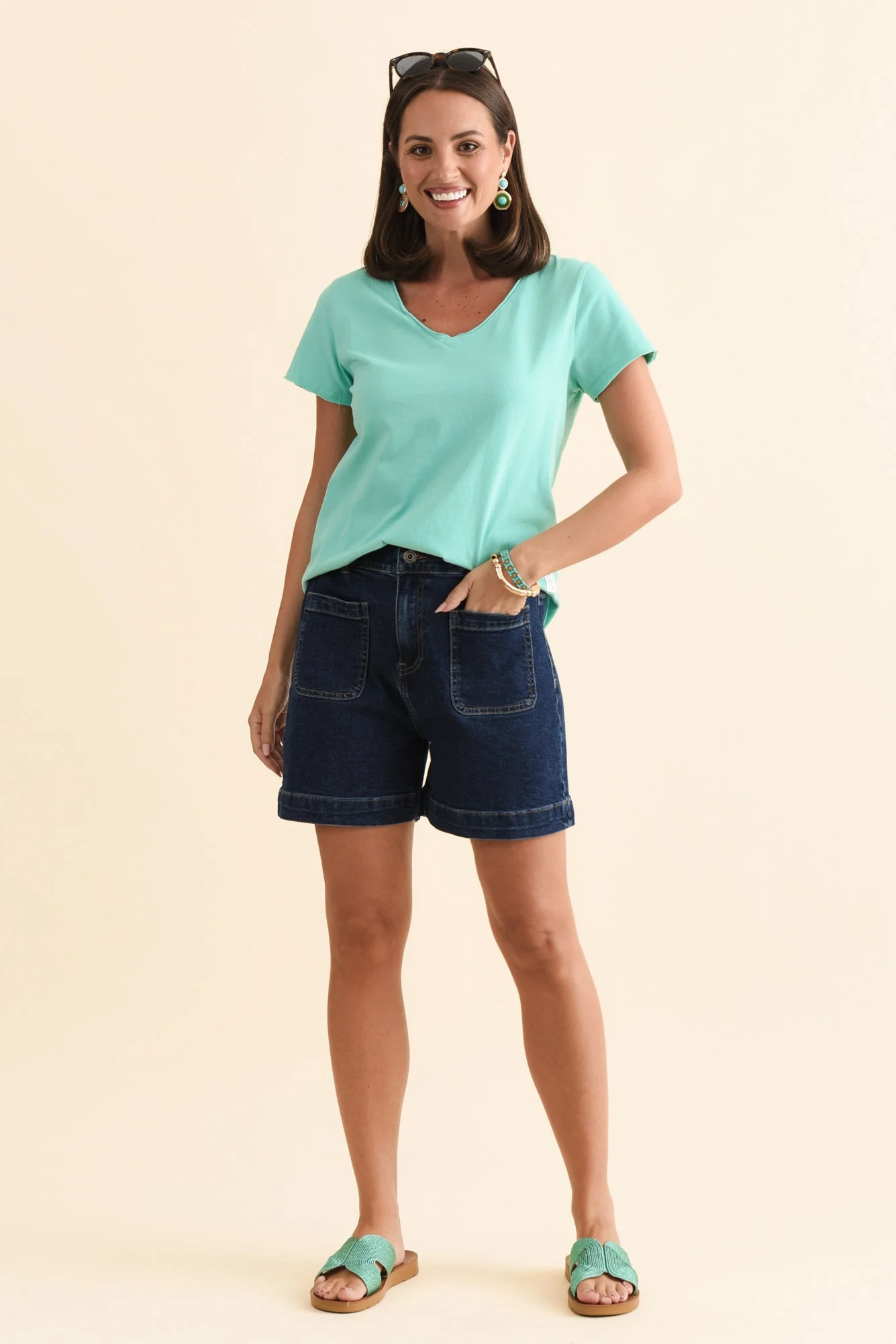 Maggie Blue Cotton Vee Tee - Image 2