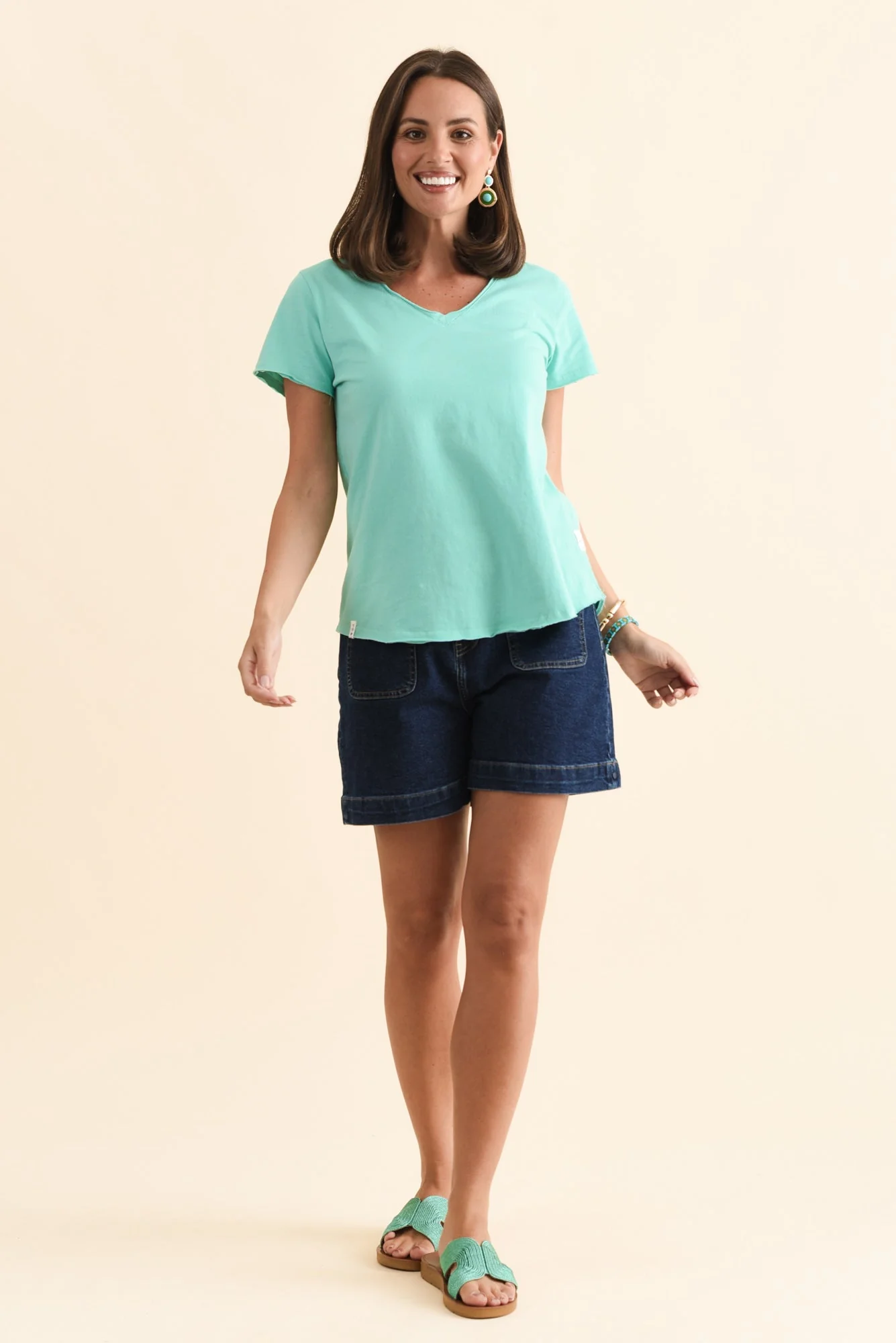 Maggie Blue Cotton Vee Tee - Image 6
