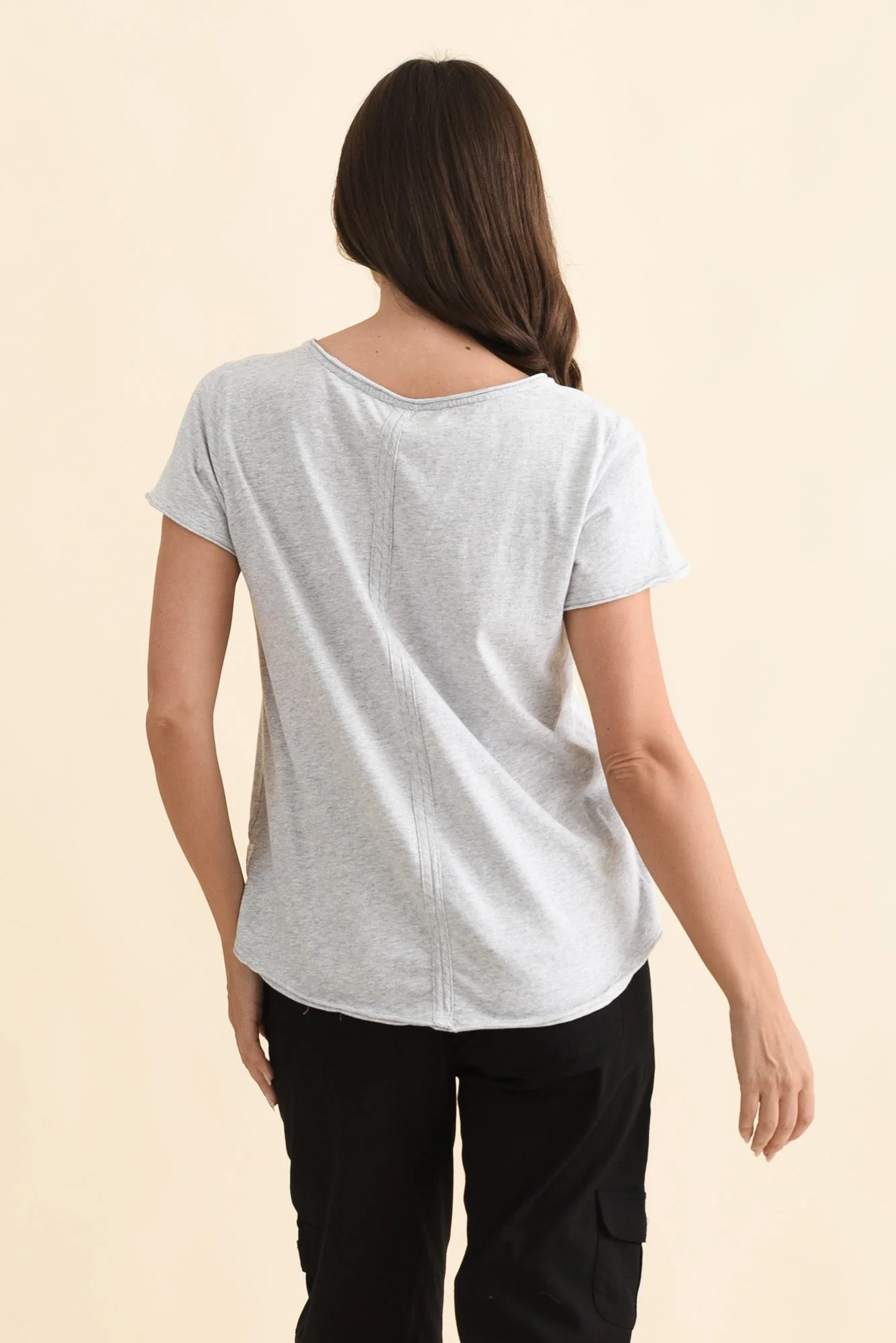 Maggie Grey Cotton Vee Tee - Image 4