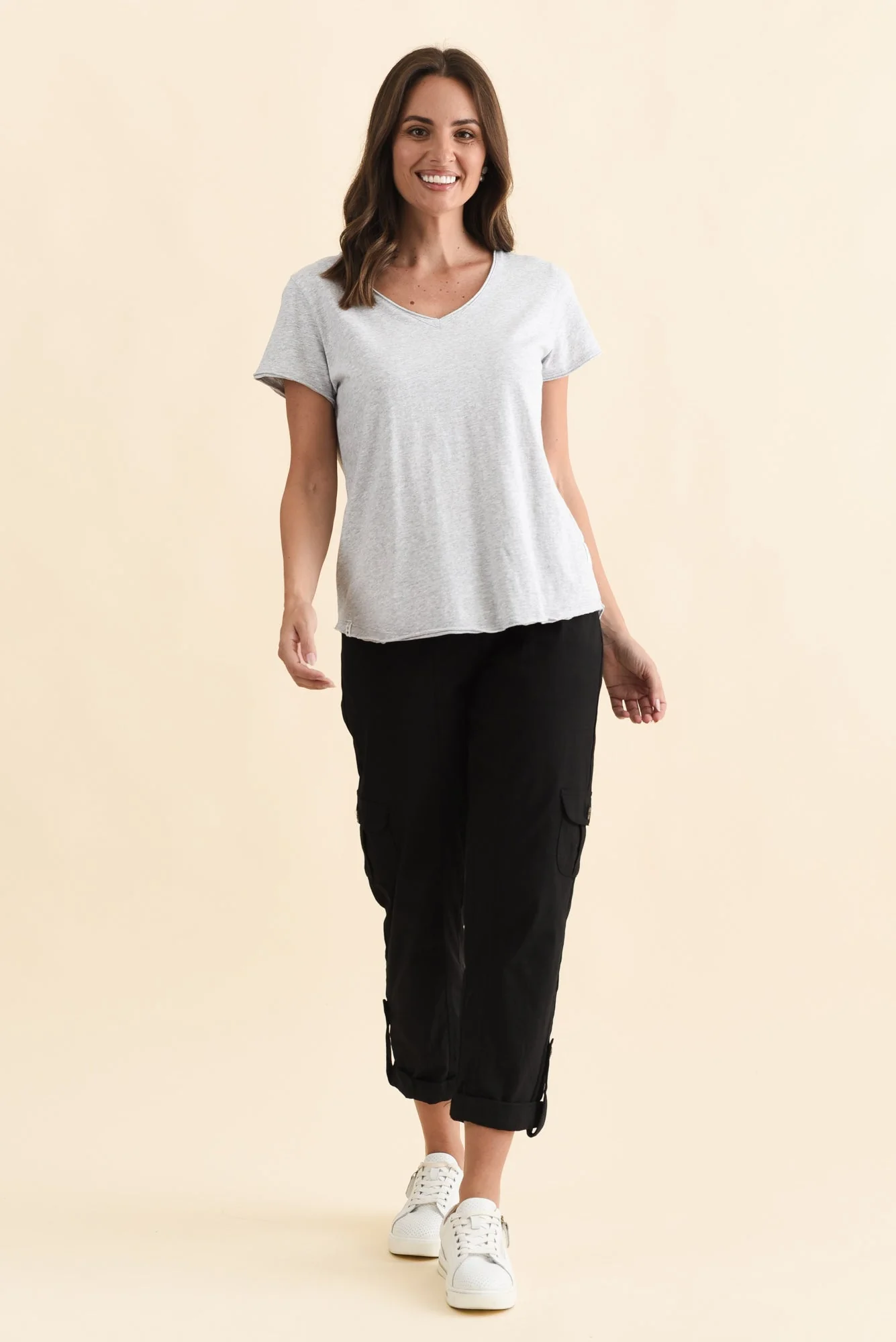 Maggie Grey Cotton Vee Tee - Image 6