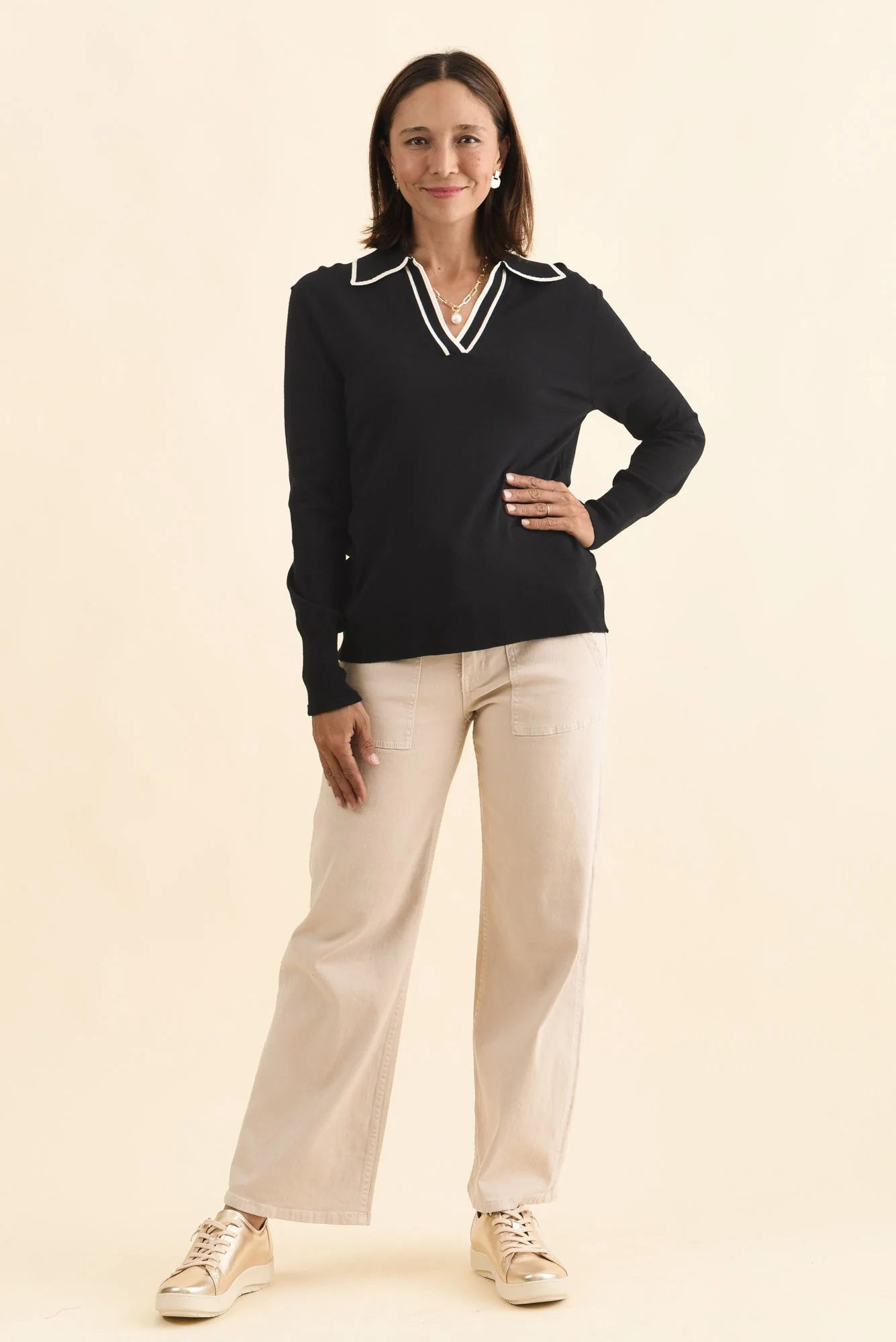 Makenna Black Collared Knit Top - Image 6