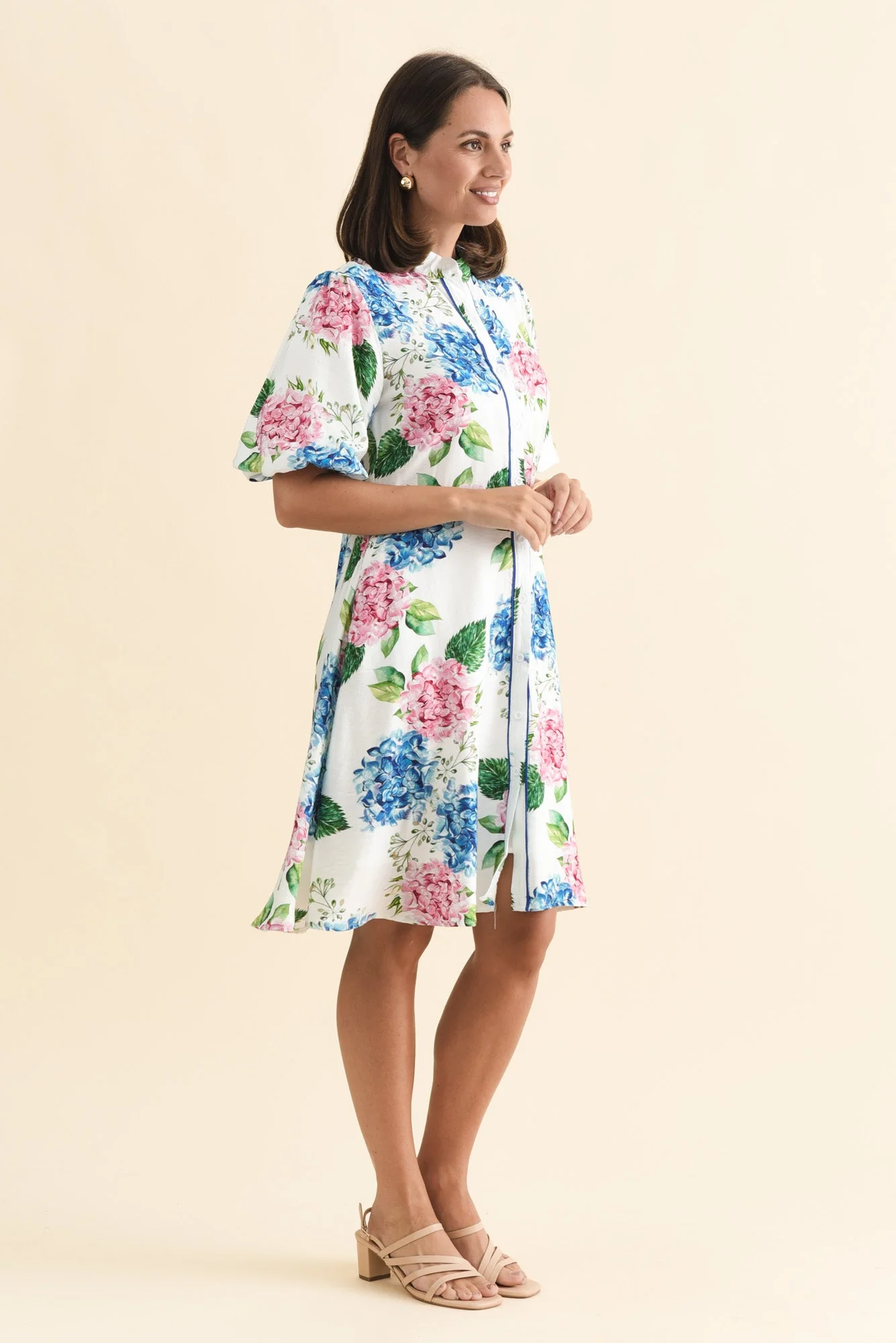 Malia White Flower Linen Cotton Dress - Image 4