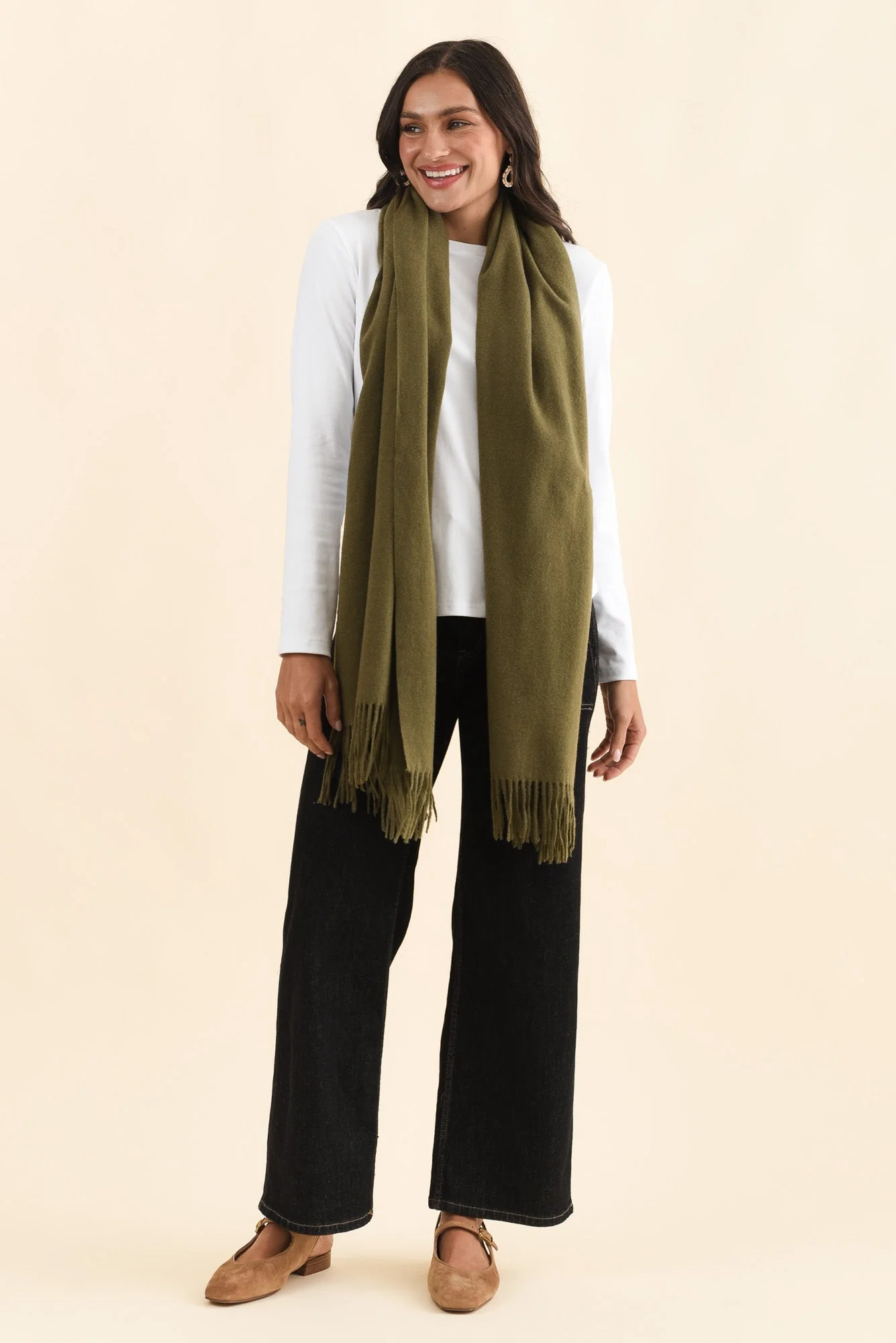 Malone Olive Wool Blend Scarf - Image 3