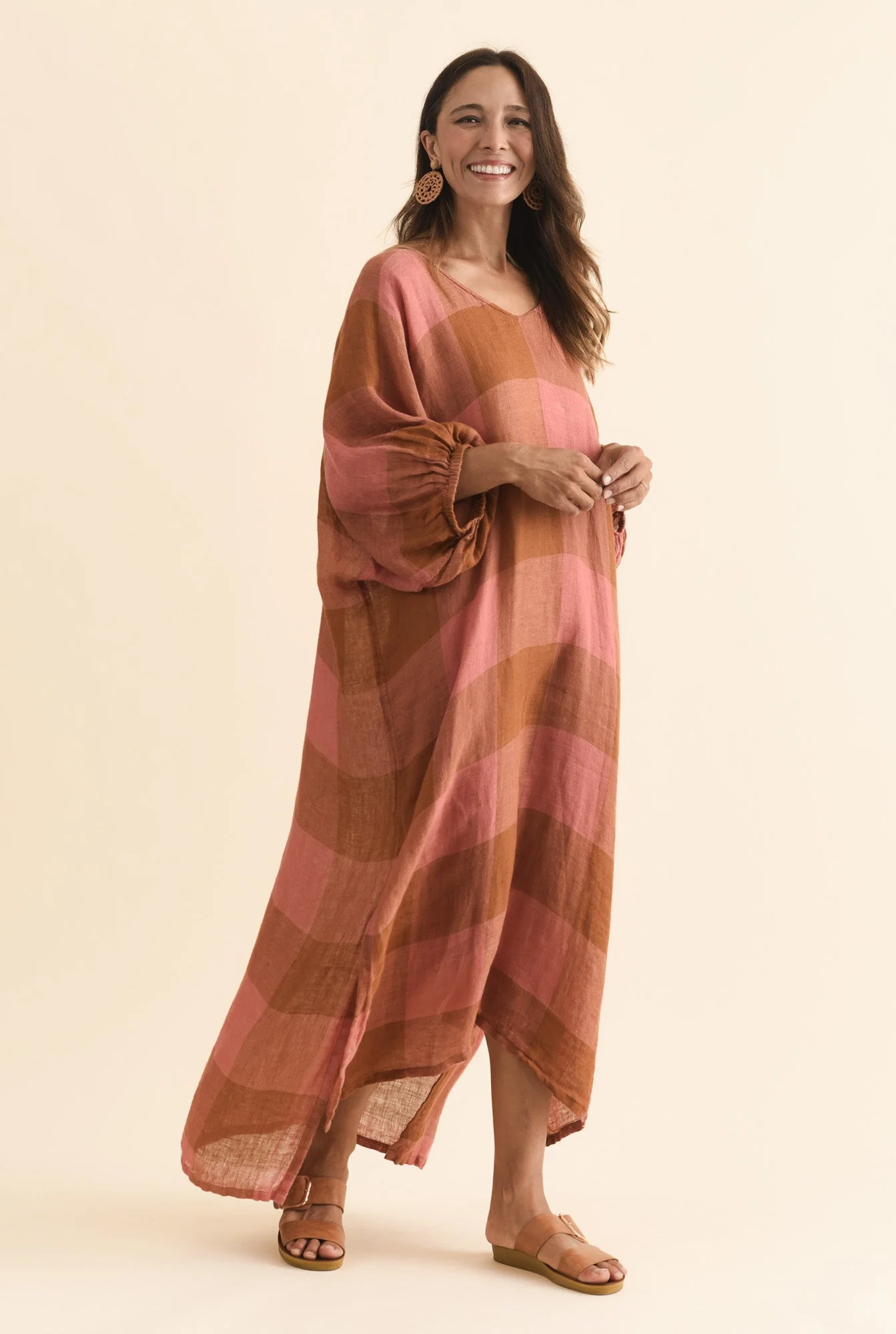 Marcel Orange Check Linen Dress - Image 4