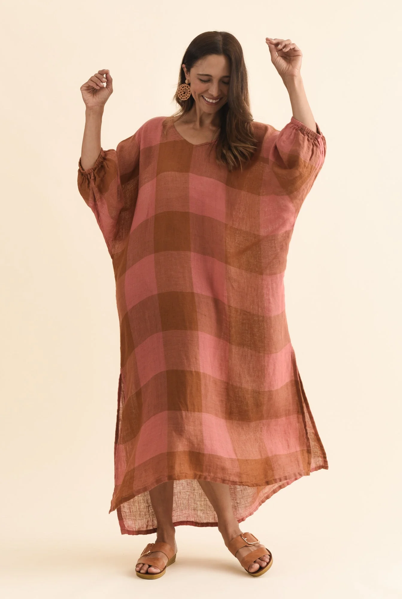 Marcel Orange Check Linen Dress - Image 7