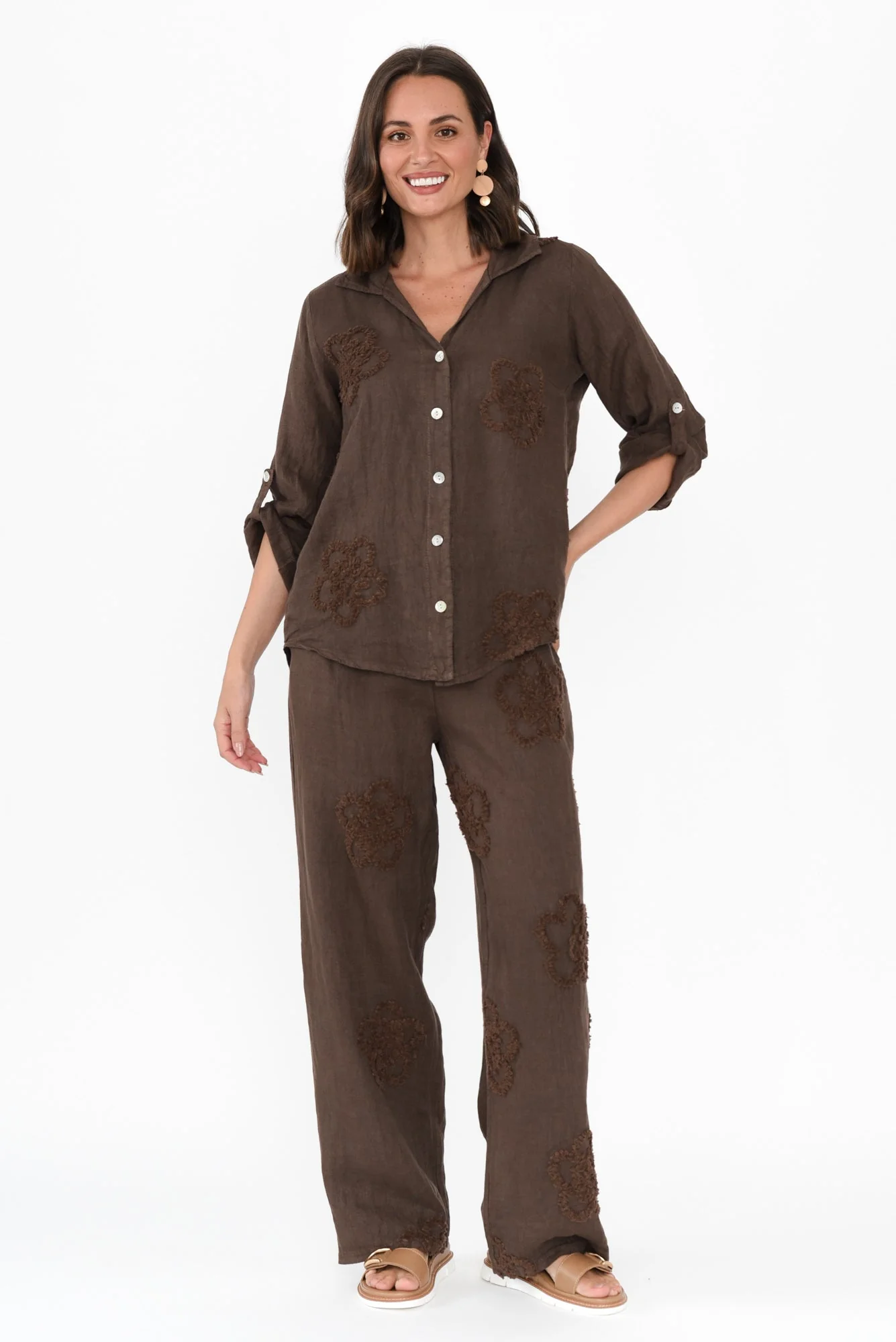 Maribel Chocolate Flower Linen Shirt - Image 6