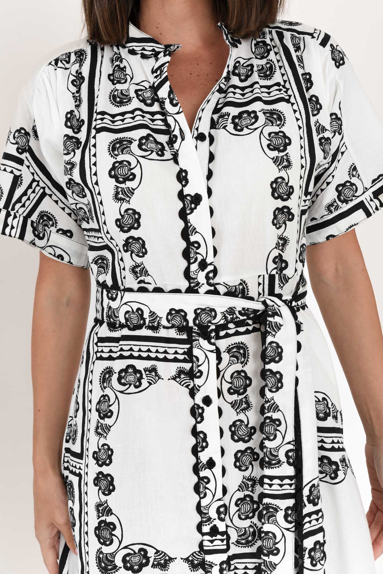 Marilyn White Tile Cotton Tie Dress - Image 6