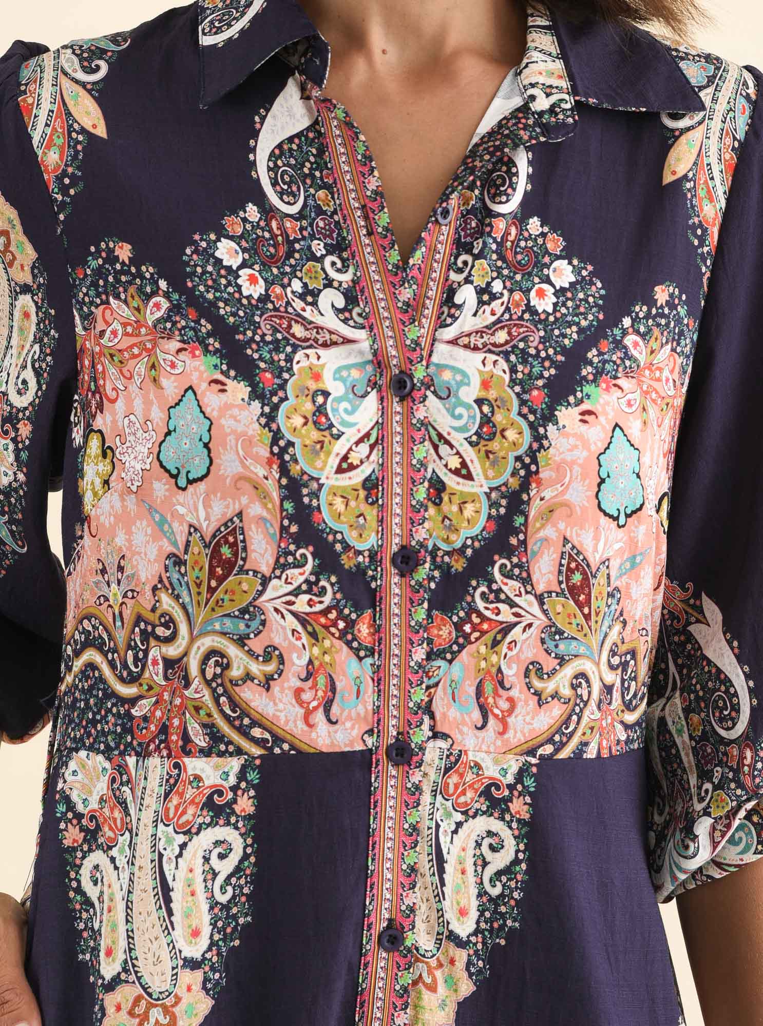 Marina Navy Mosaic Linen Cotton Dress - Image 6