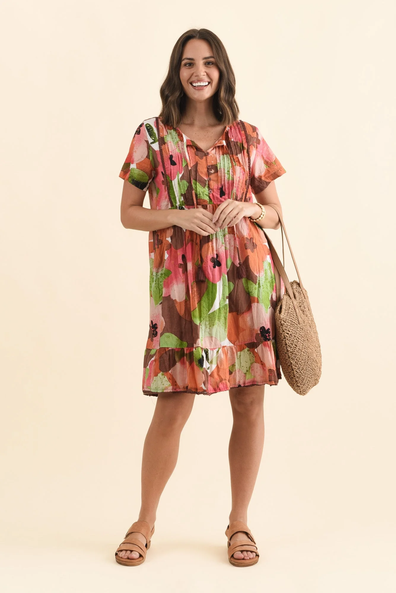 Marisol Pink Floral Crinkle Cotton Dress - Image 2