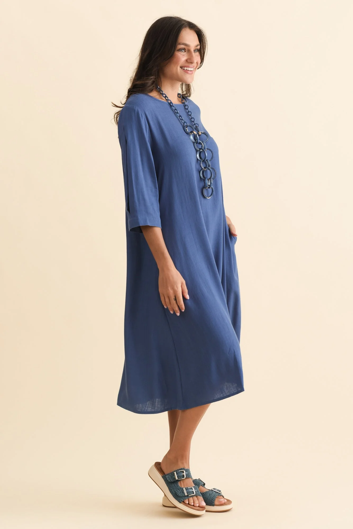 Marley Blue Linen Blend Dress - Image 3