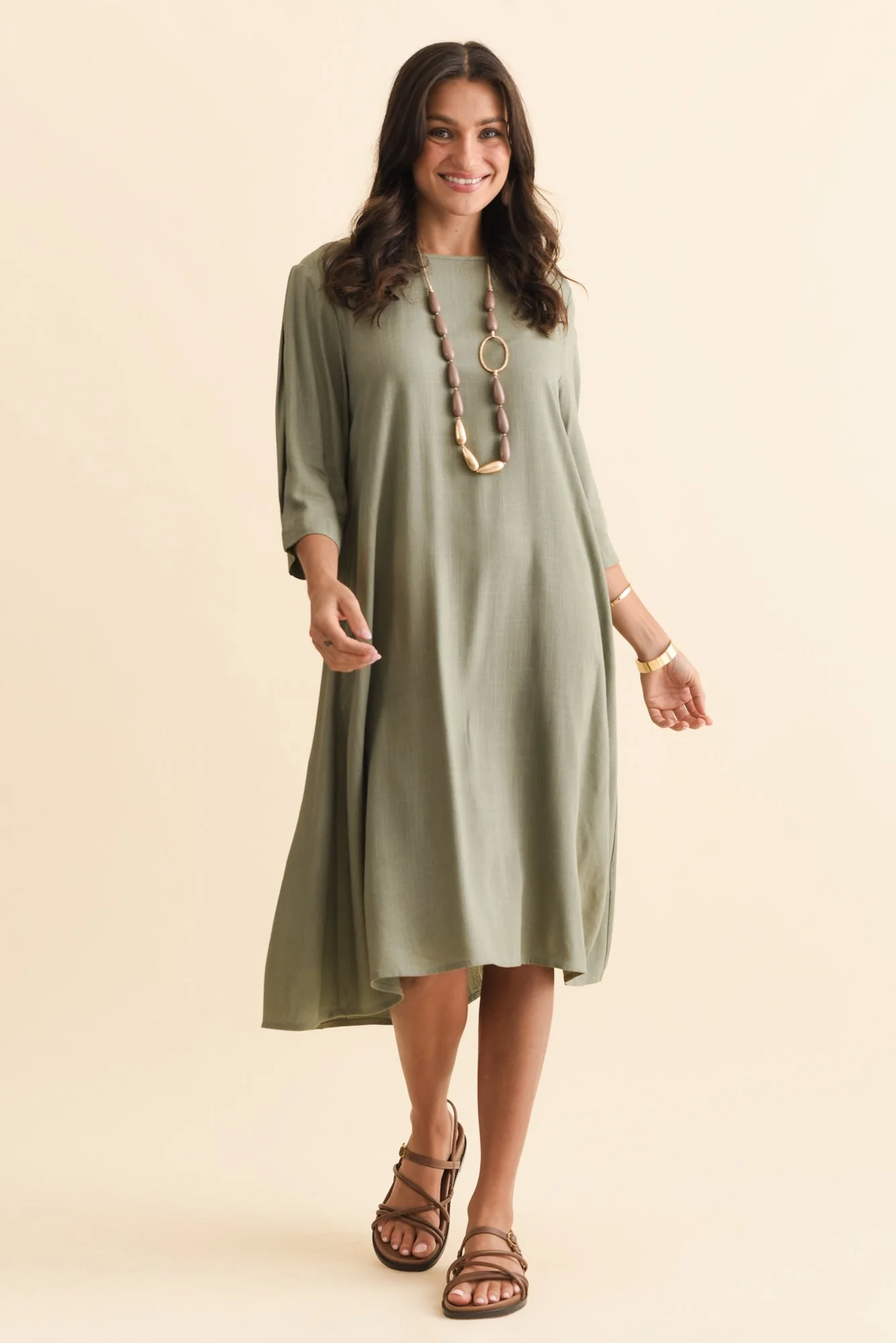 Marley Khaki Linen Blend Dress - Image 6