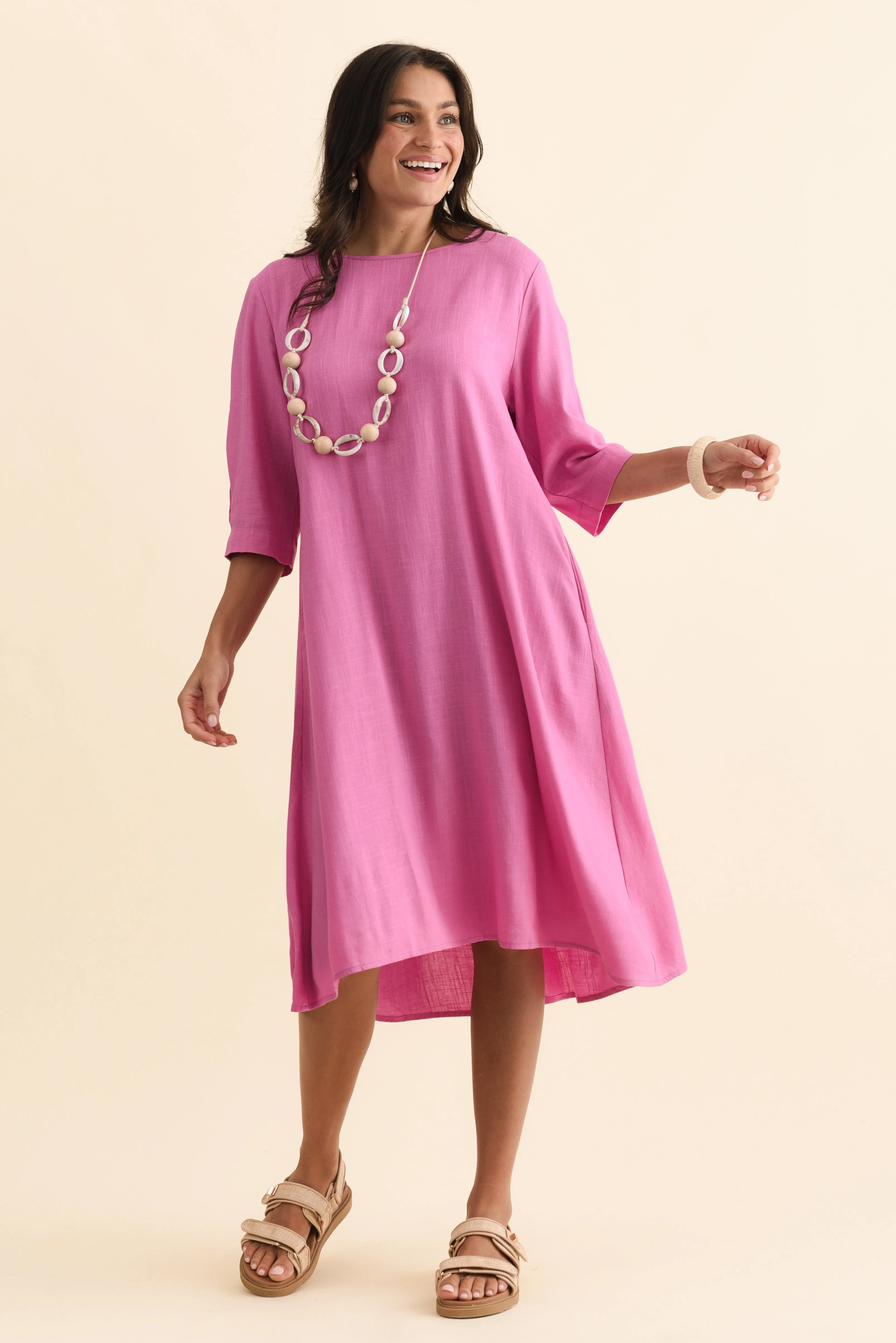 Marley Pink Linen Blend Dress - Image 3