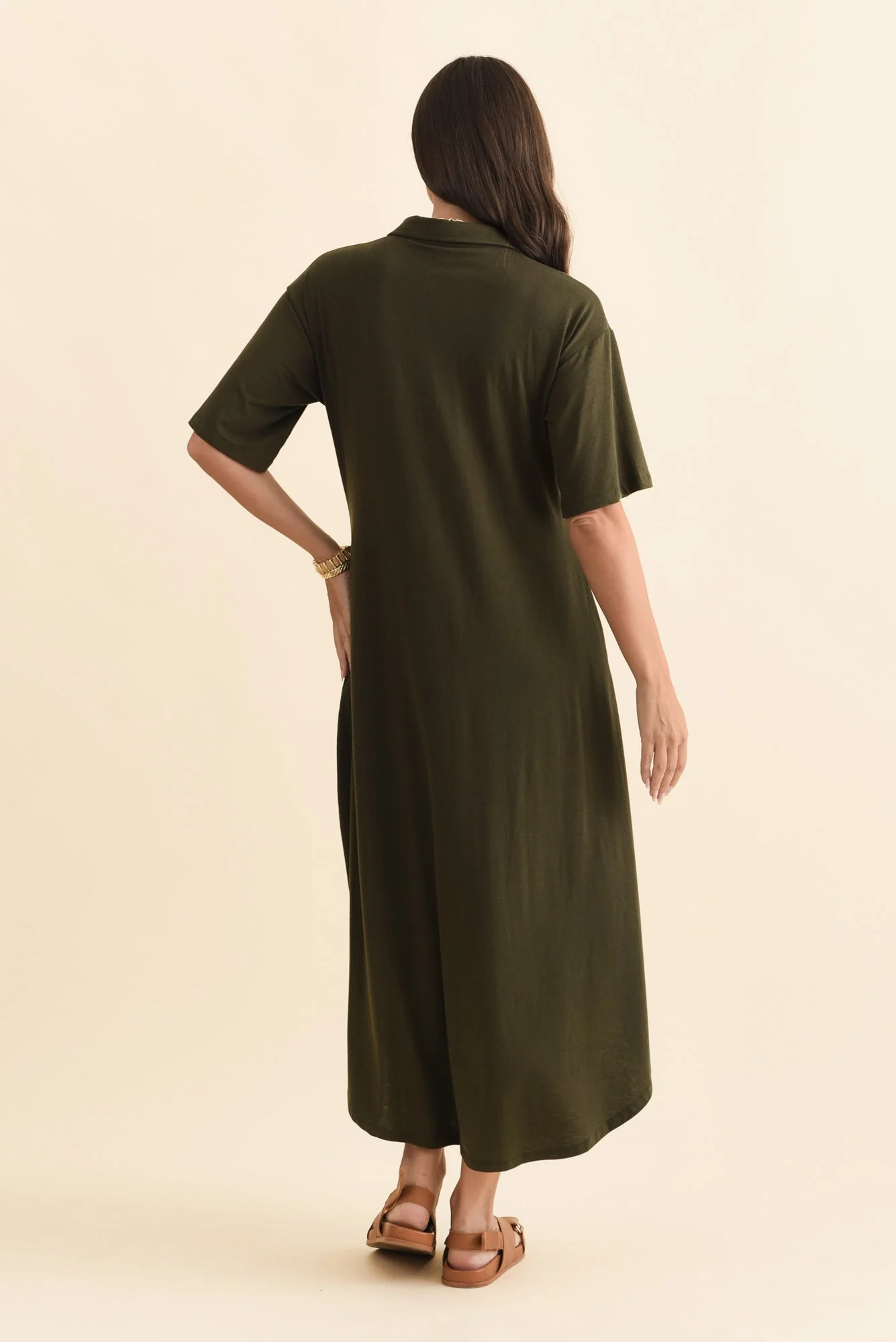 Marnie Khaki Bamboo Tie Dress - Image 3
