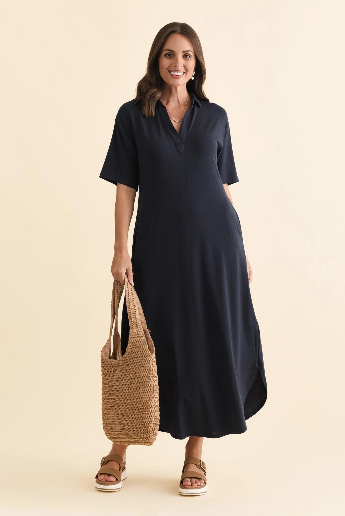 Marnie Navy Bamboo Tie Dress