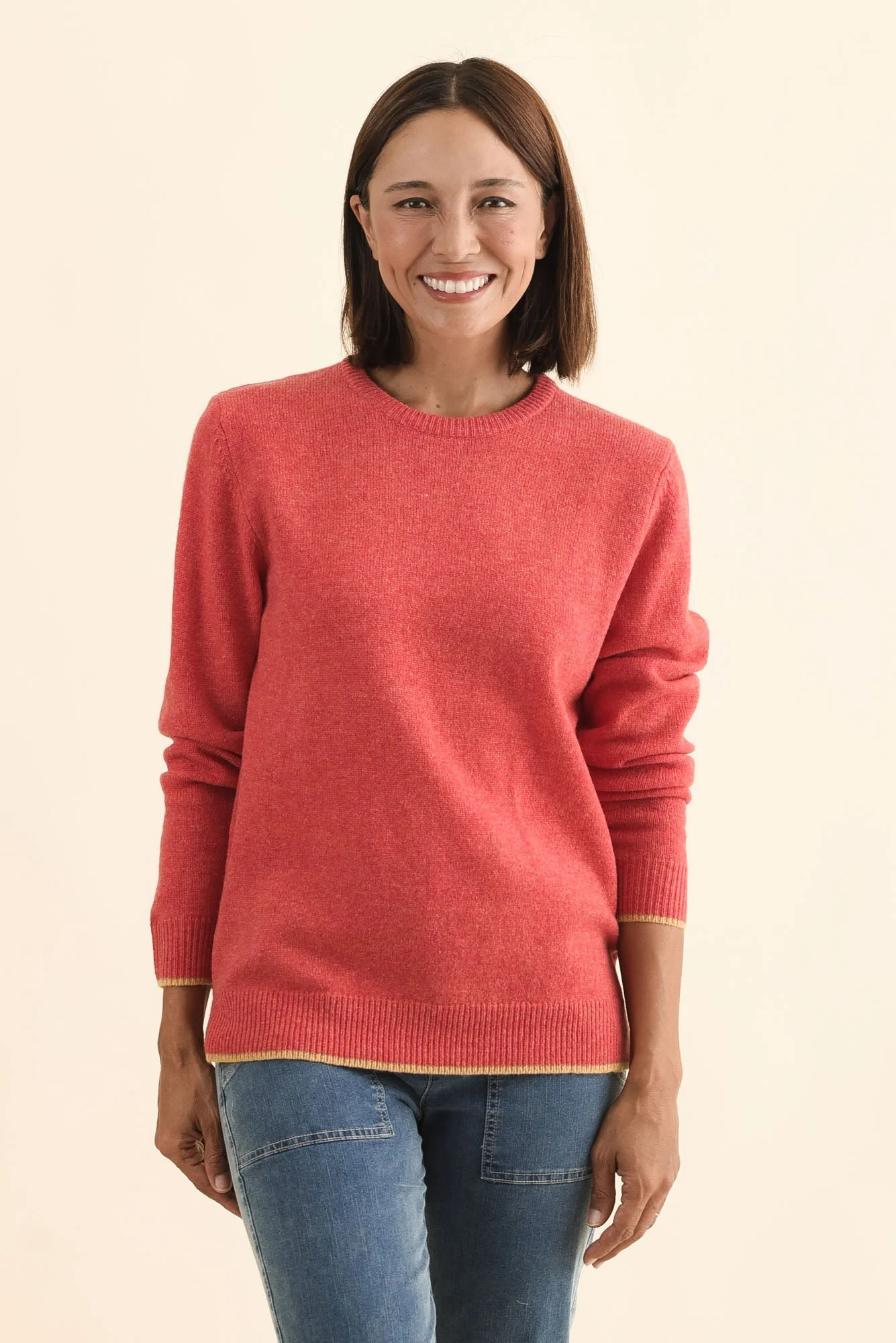 Maura Berry Contrast Trim Wool Jumper