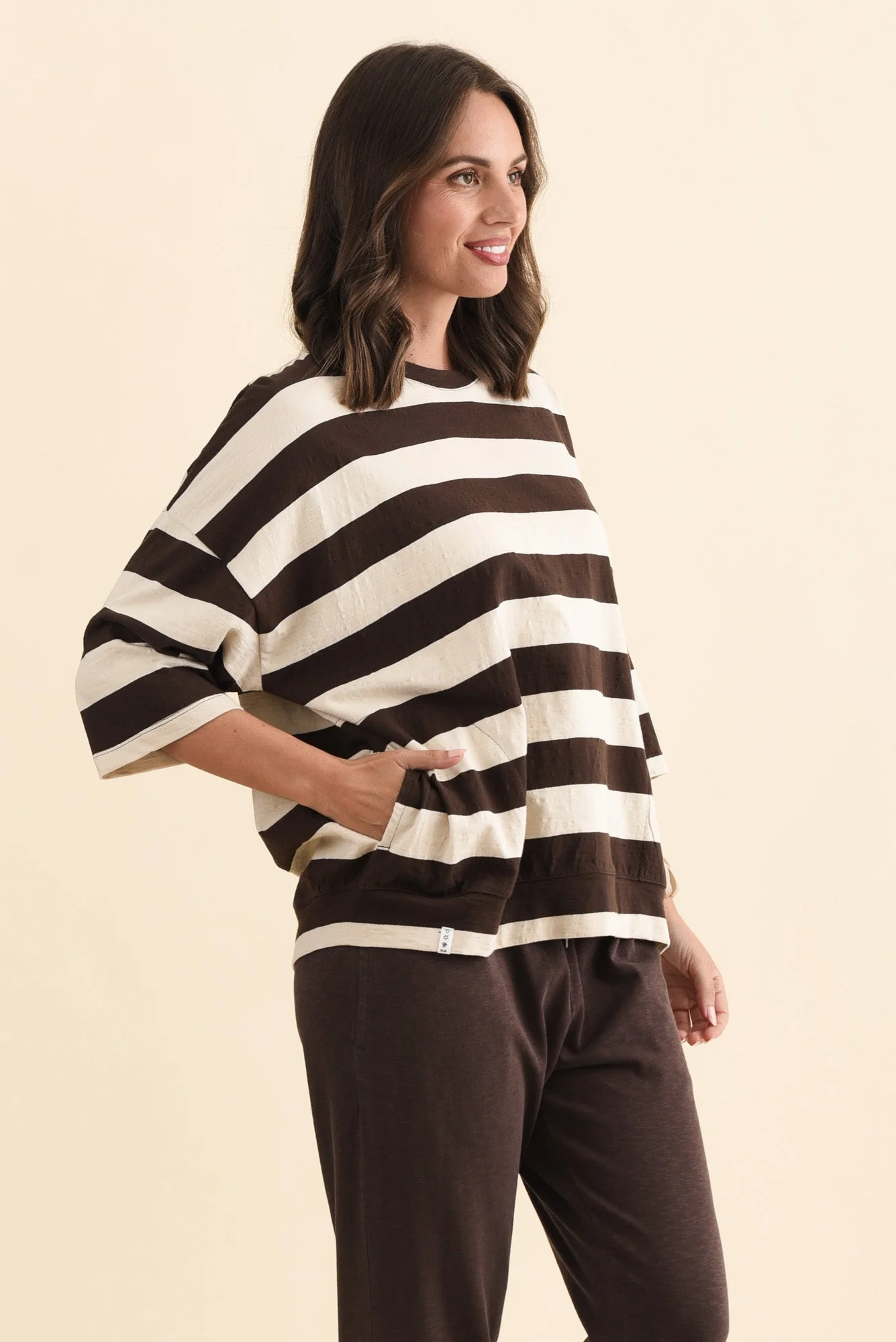Mazie Dark Brown Stripe Cotton Sweat - Image 4
