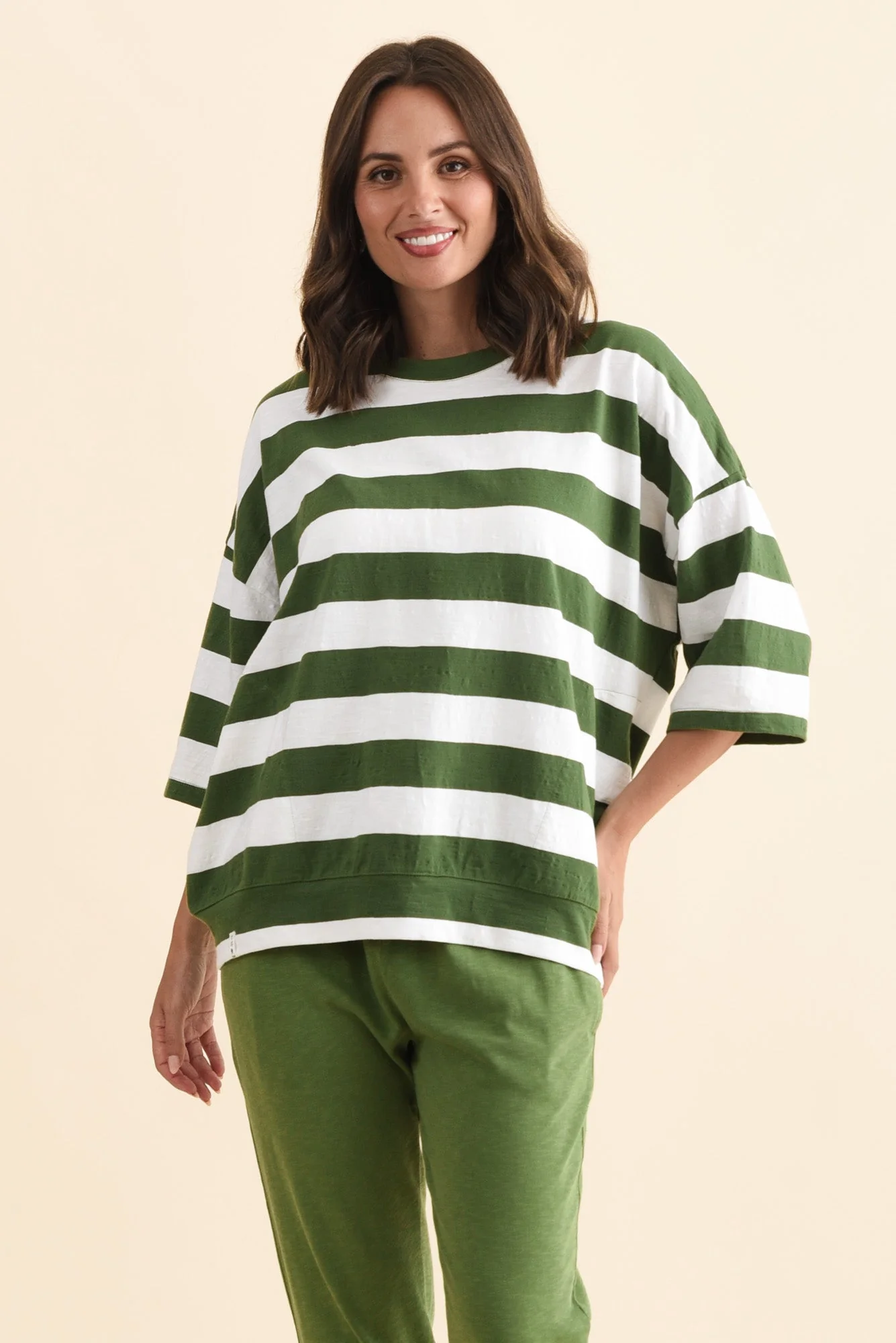 Mazie Olive Stripe Cotton Sweat