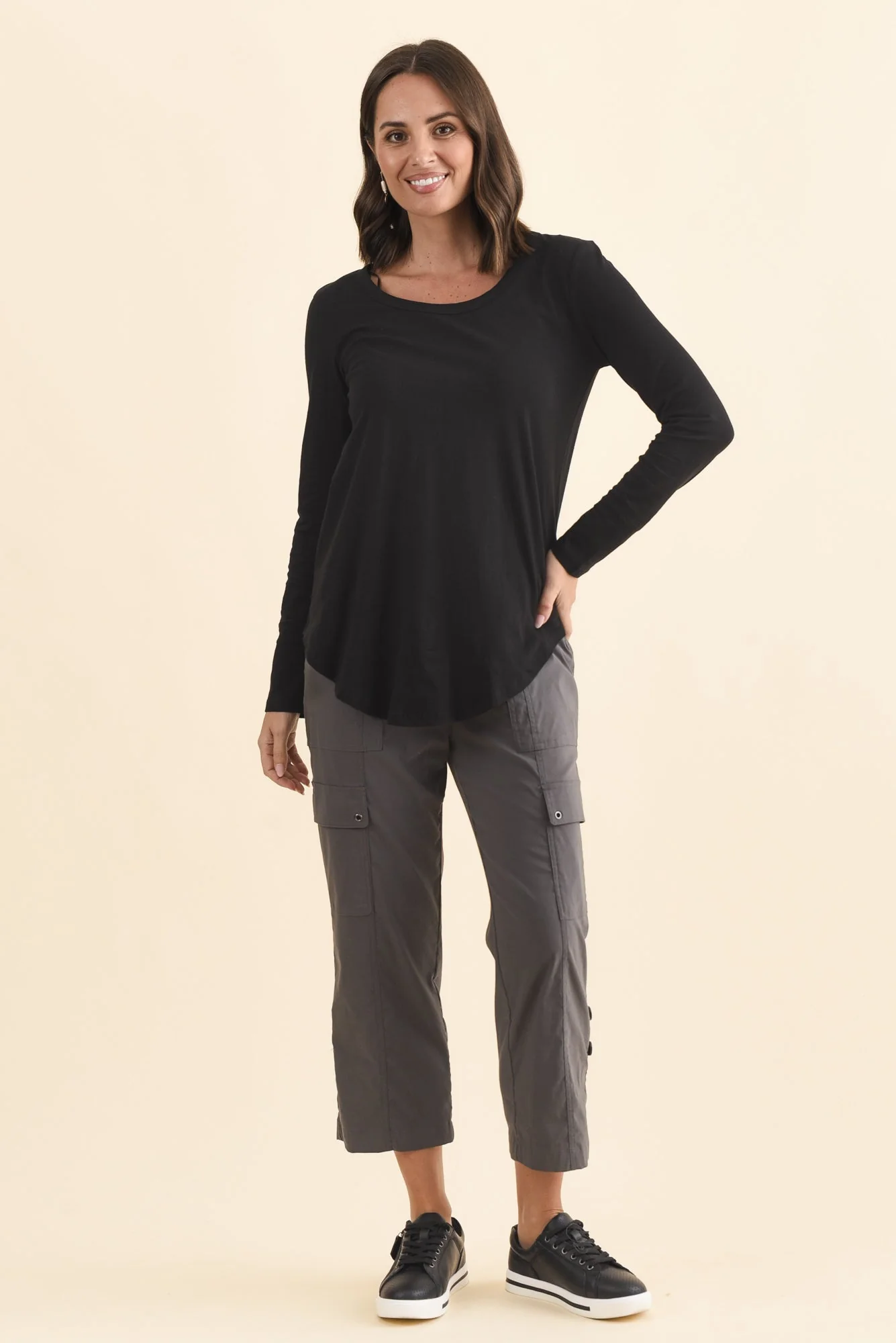 Megan Black Cotton Long Sleeve Top - Image 7
