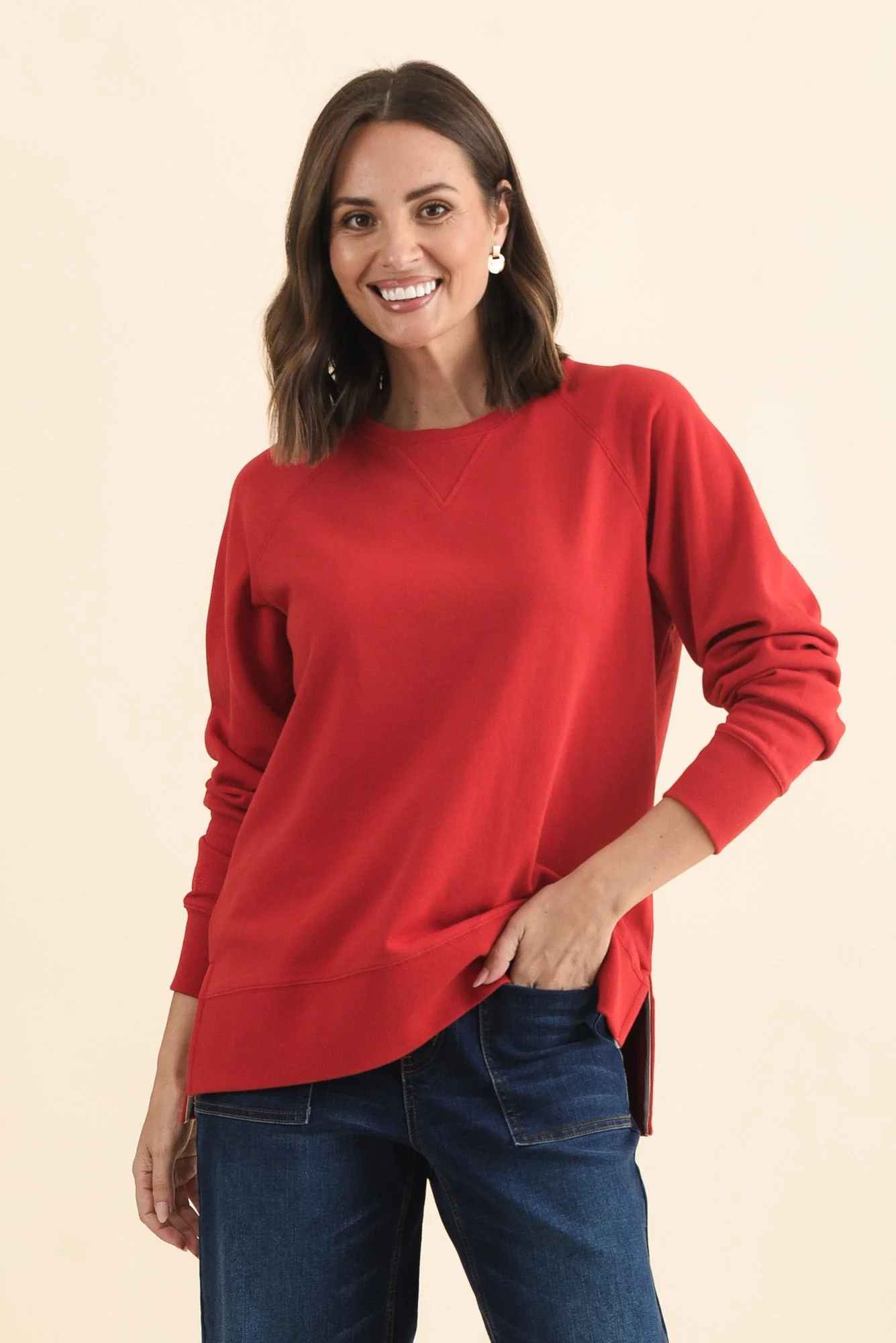 Melbourne Red Cotton Crewneck Sweatshirt