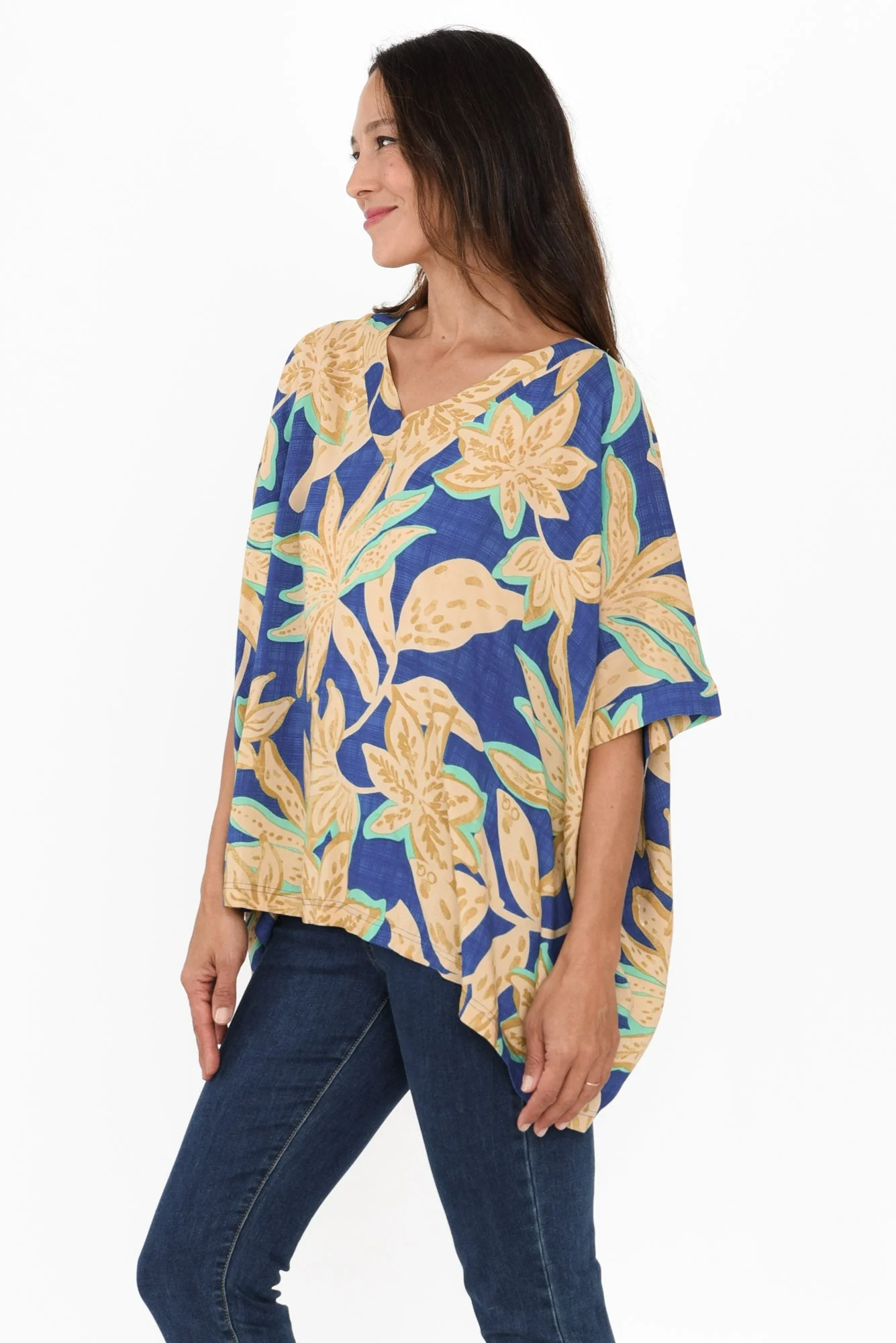 Meloria Blue Floral V Neck Top - Image 3