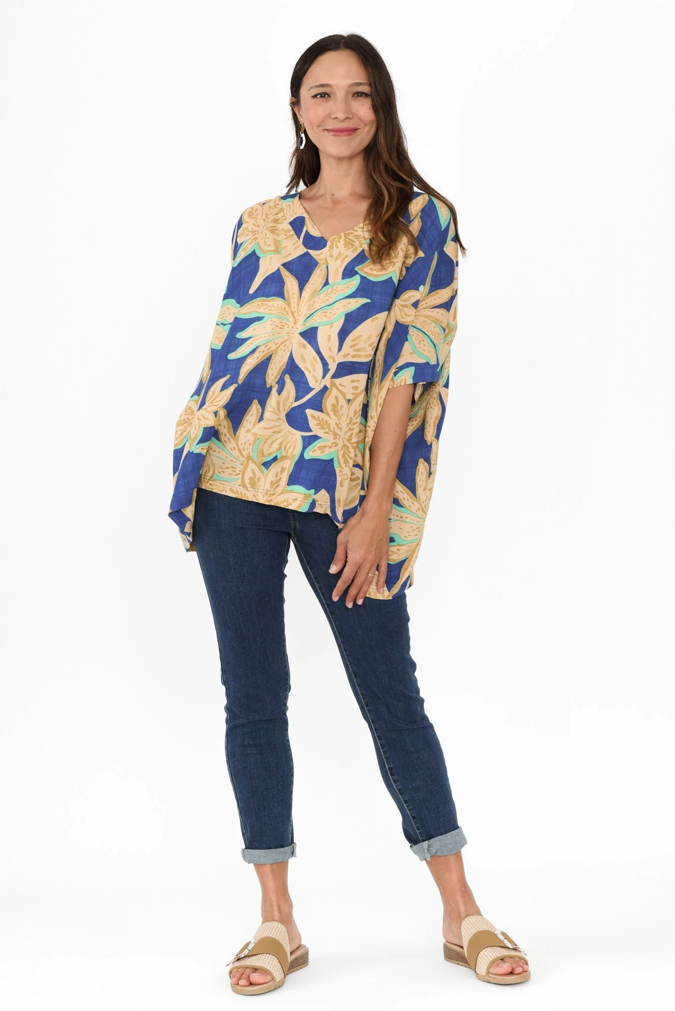 Meloria Blue Floral V Neck Top - Image 6