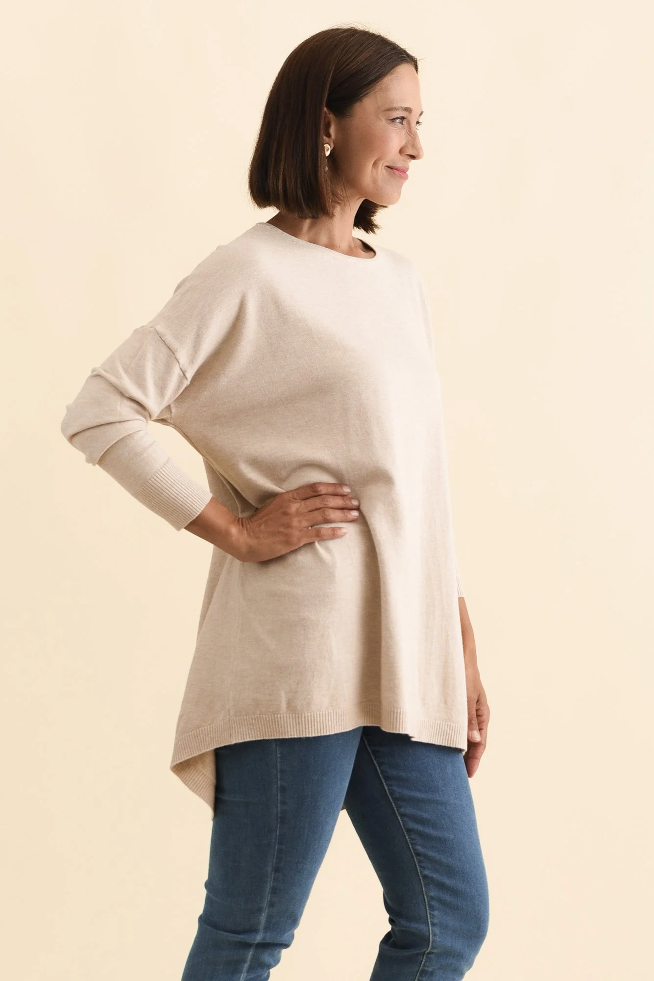 Meryl Beige Wool Blend Drape Jumper - Image 3