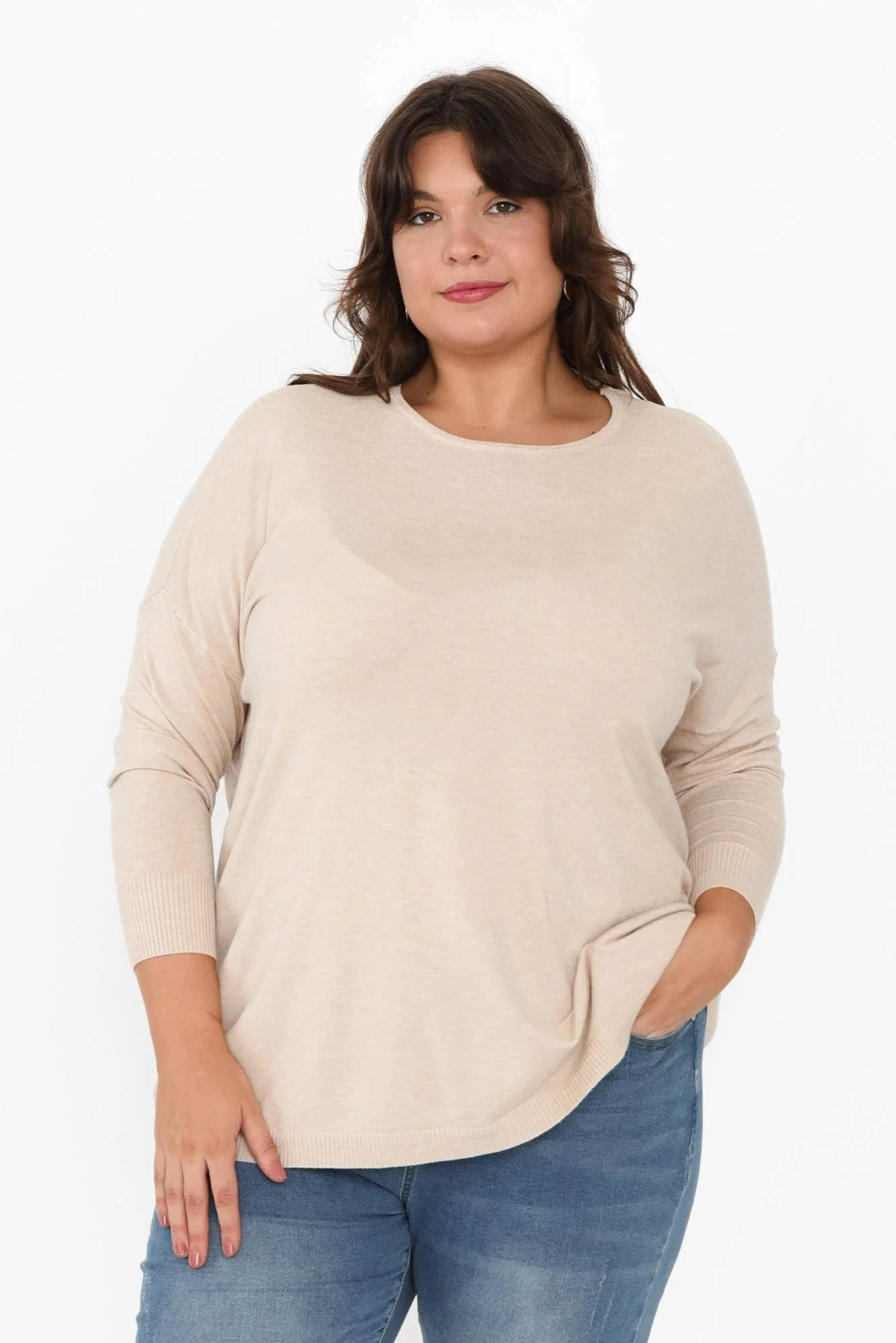 Meryl Beige Wool Blend Drape Jumper - Image 7