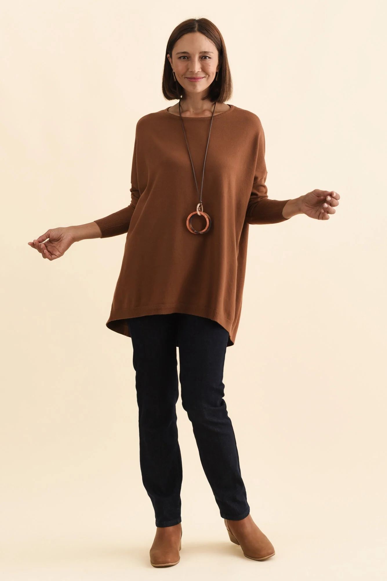 Meryl Chocolate Wool Blend Drape Jumper - Image 11