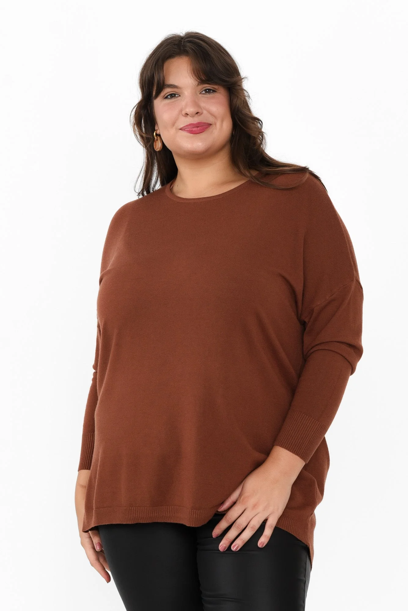 Meryl Chocolate Wool Blend Drape Jumper - Image 12
