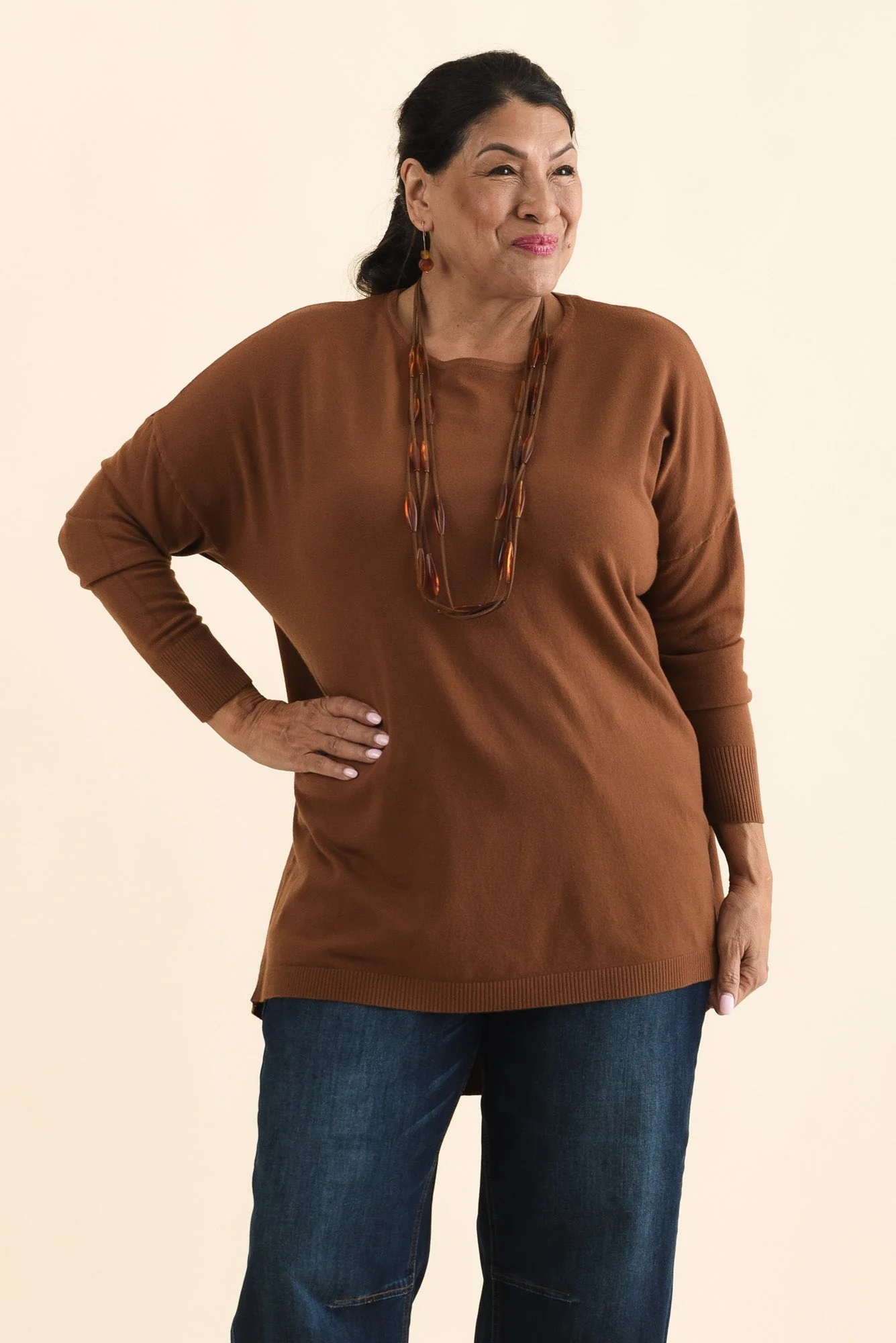 Meryl Chocolate Wool Blend Drape Jumper - Image 2
