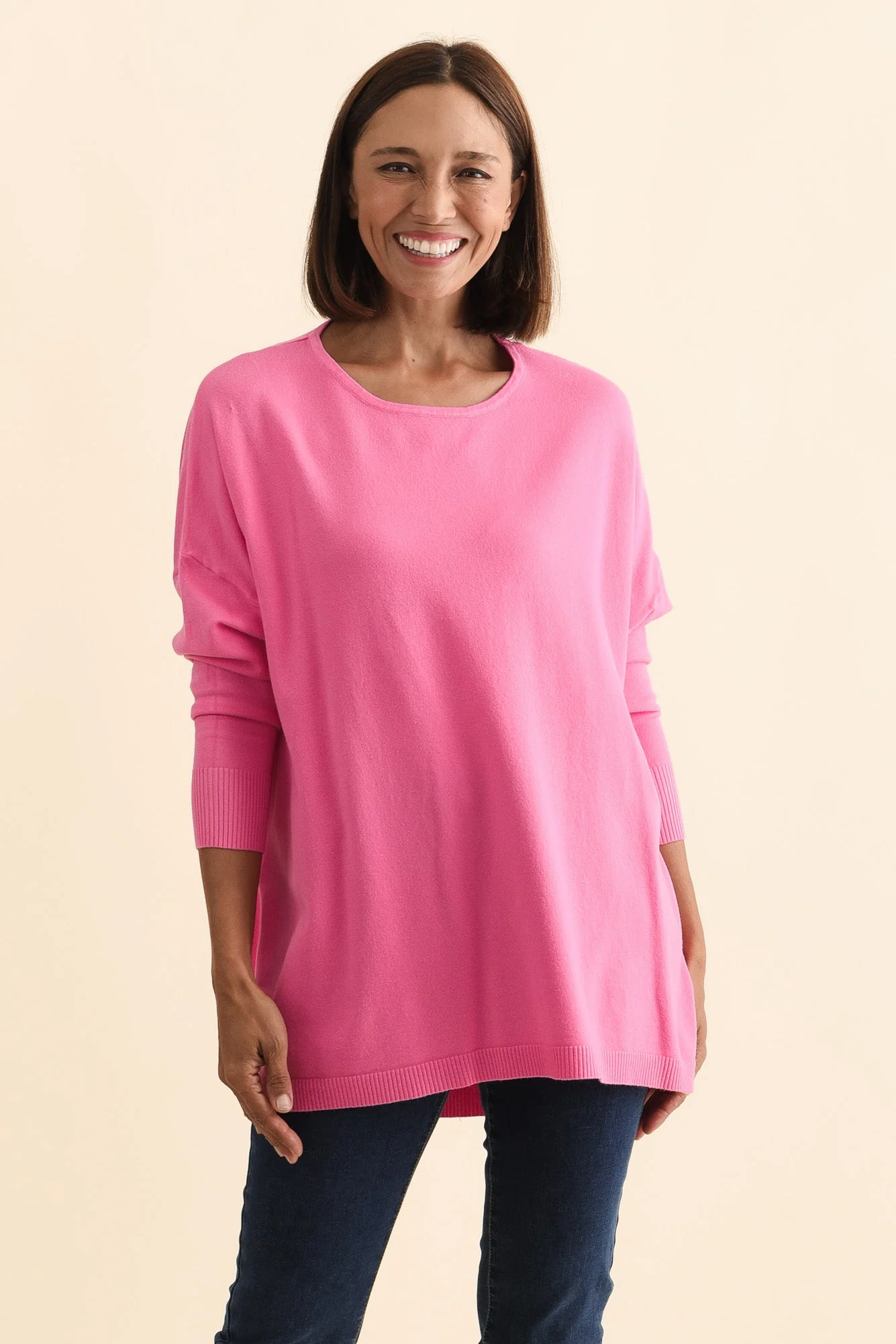 Meryl Hot Pink Wool Blend Drape Jumper - Image 2