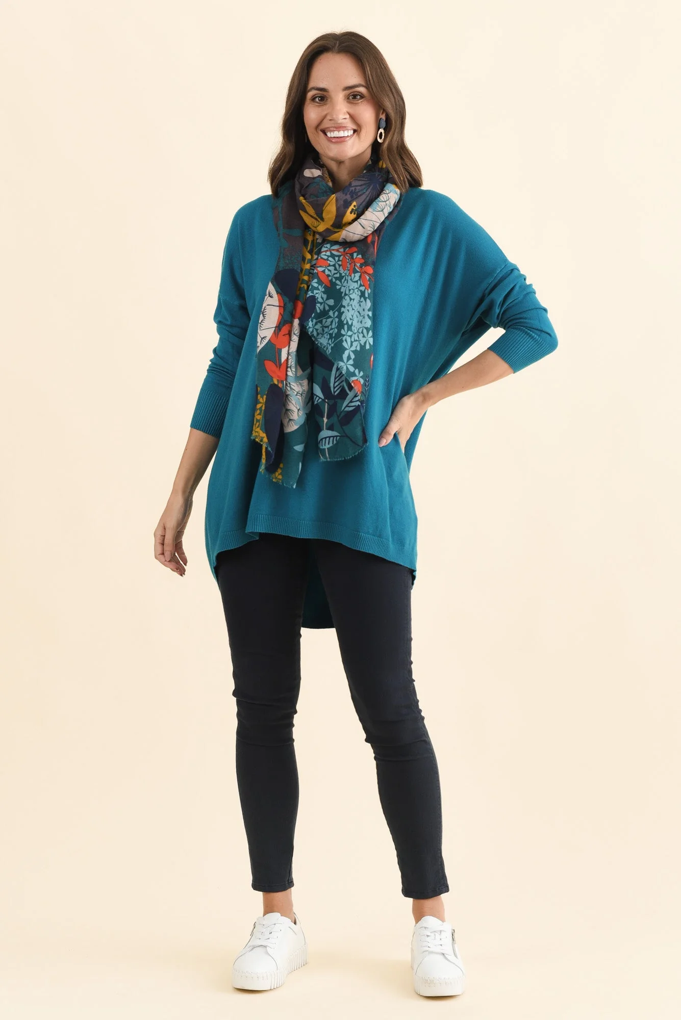 Meryl Teal Wool Blend Drape Jumper - Image 3