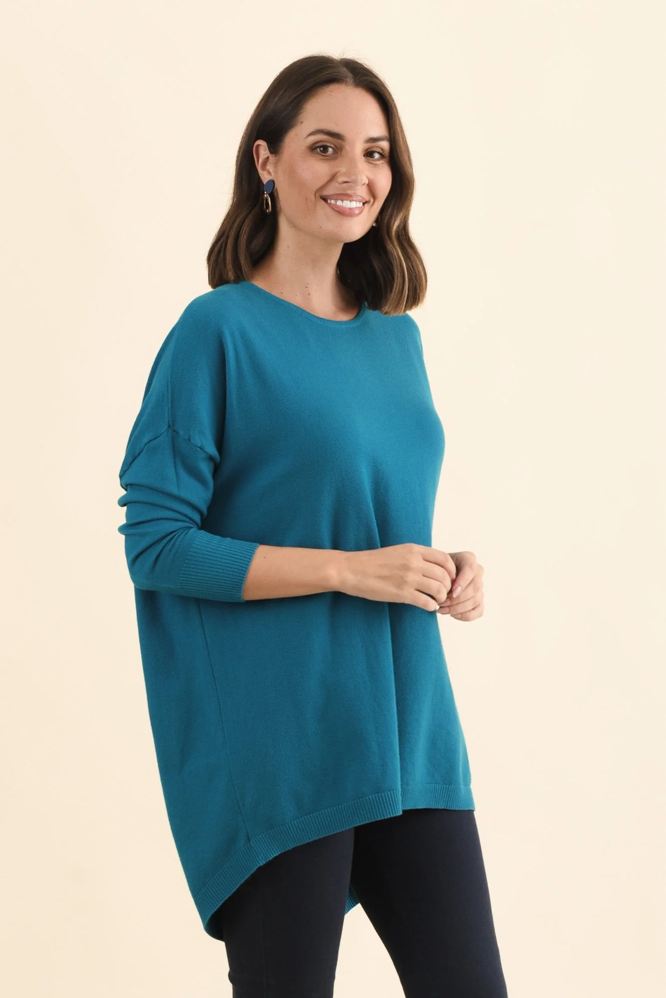 Meryl Teal Wool Blend Drape Jumper - Image 4